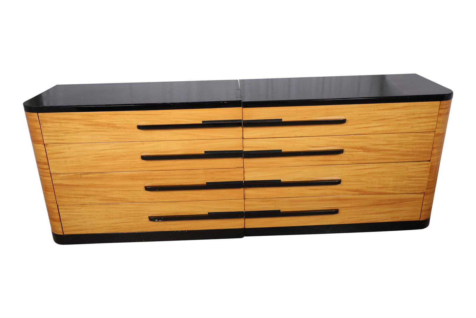 Donald Deskey - 2 Part Dresser: Description - Donald Deskey 2 part dresser with glass tops. Dimensions - 34" x 88" x 19" each- 44"