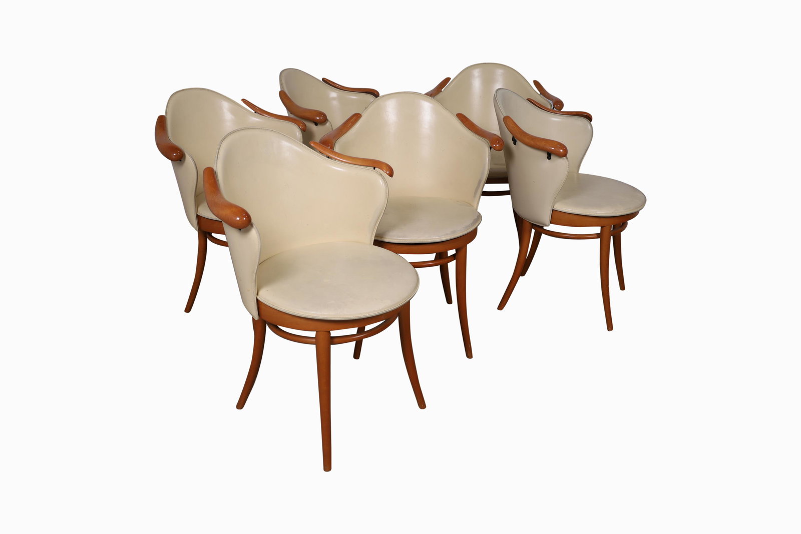 Italian Leather Sculpted Chairs - 6: Description - Set of 6 Italian leather sculpted chairs. Dimensions - 32" x 25" x 23"