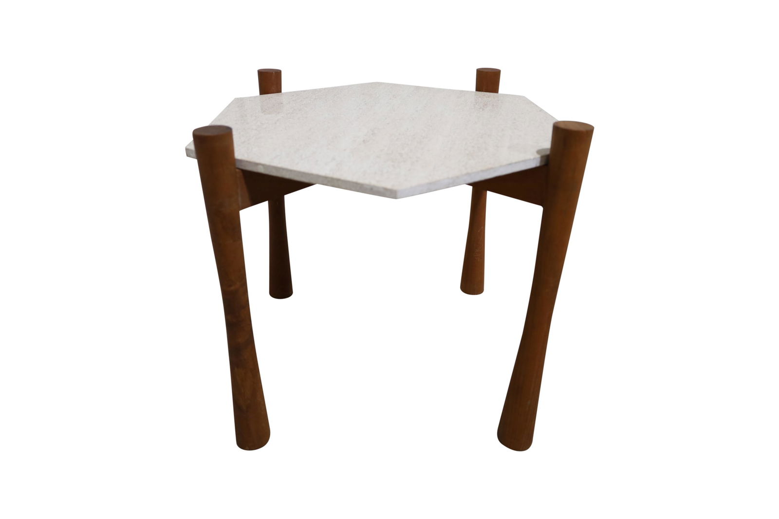 Hexagonal Teak and Travertine Side Table (1 of 2)