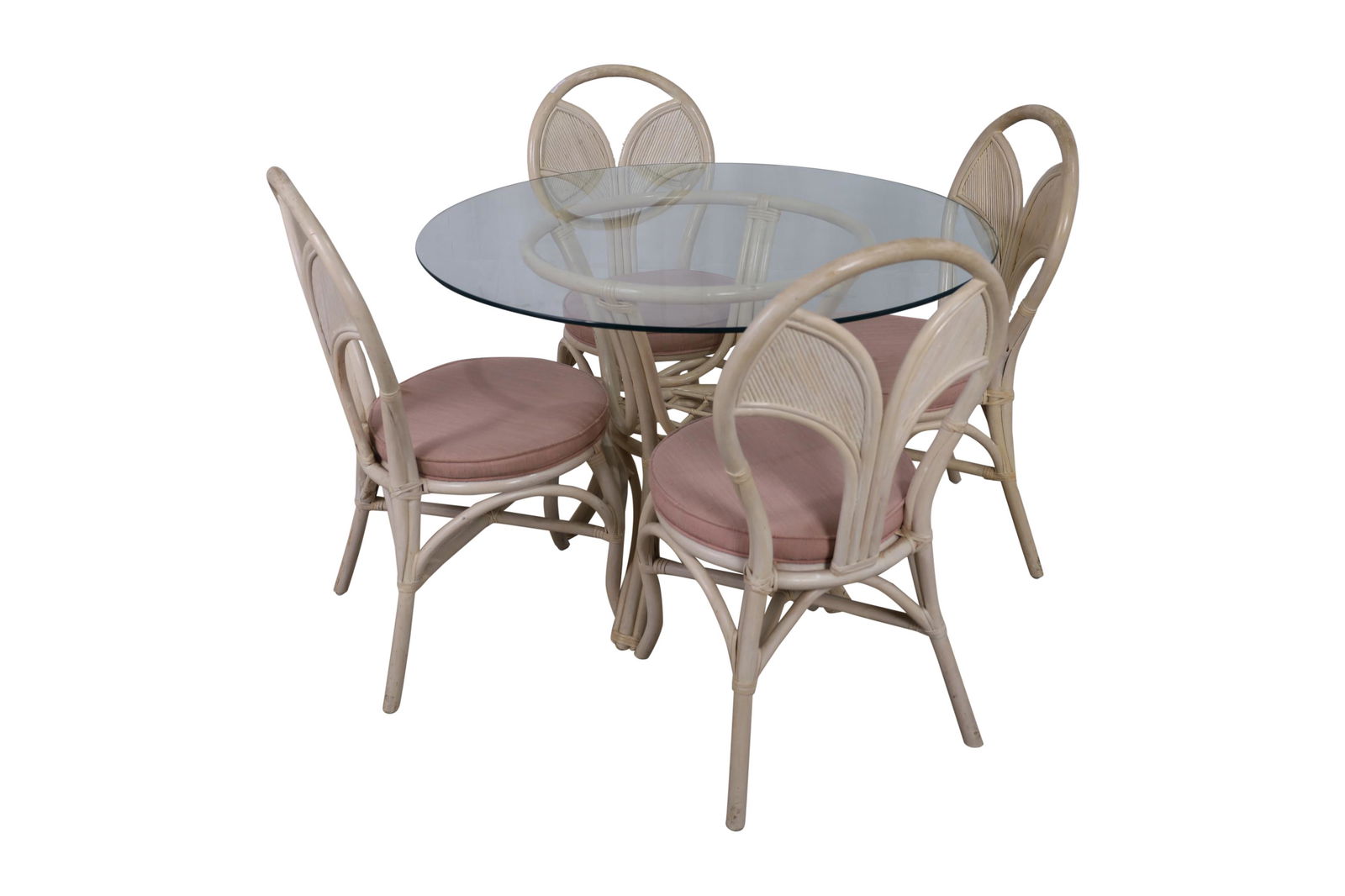 1970's Rattan Glass Top Kitchen Table and 4 Chairs (1 of 3)