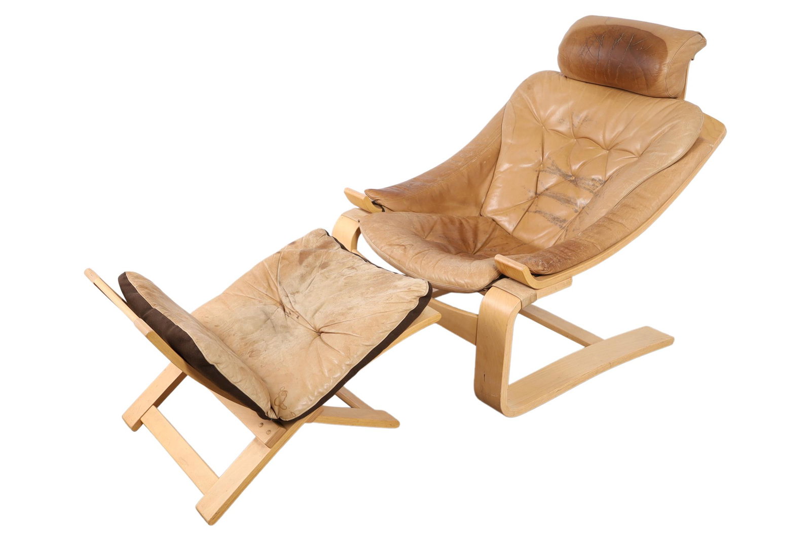 Ake Fribytter - Nelo - Lounge Chair and Ottoman: Description - Ake Fribytter Nelo Swedish Kroken lounge chair and ottoman. Dimensions - 35" x 29" x 35"