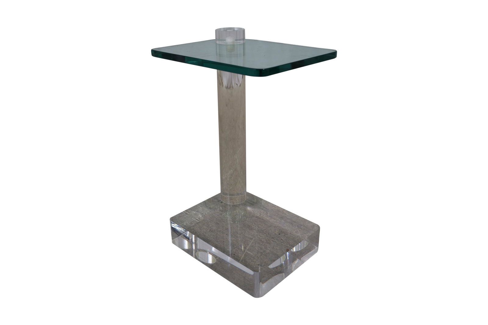 Lucite and Glass Smoking Stand: Description - Lucite and glass smoking stand. Dimensions - 21" x 14" x 11"