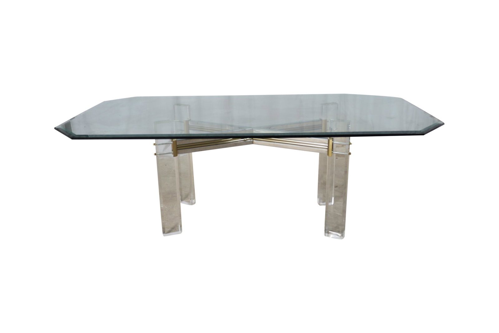 Lucite and Glass Dining Table: Description - Lucite and glass dining table. Dimensions - 29" x 84" x 42"