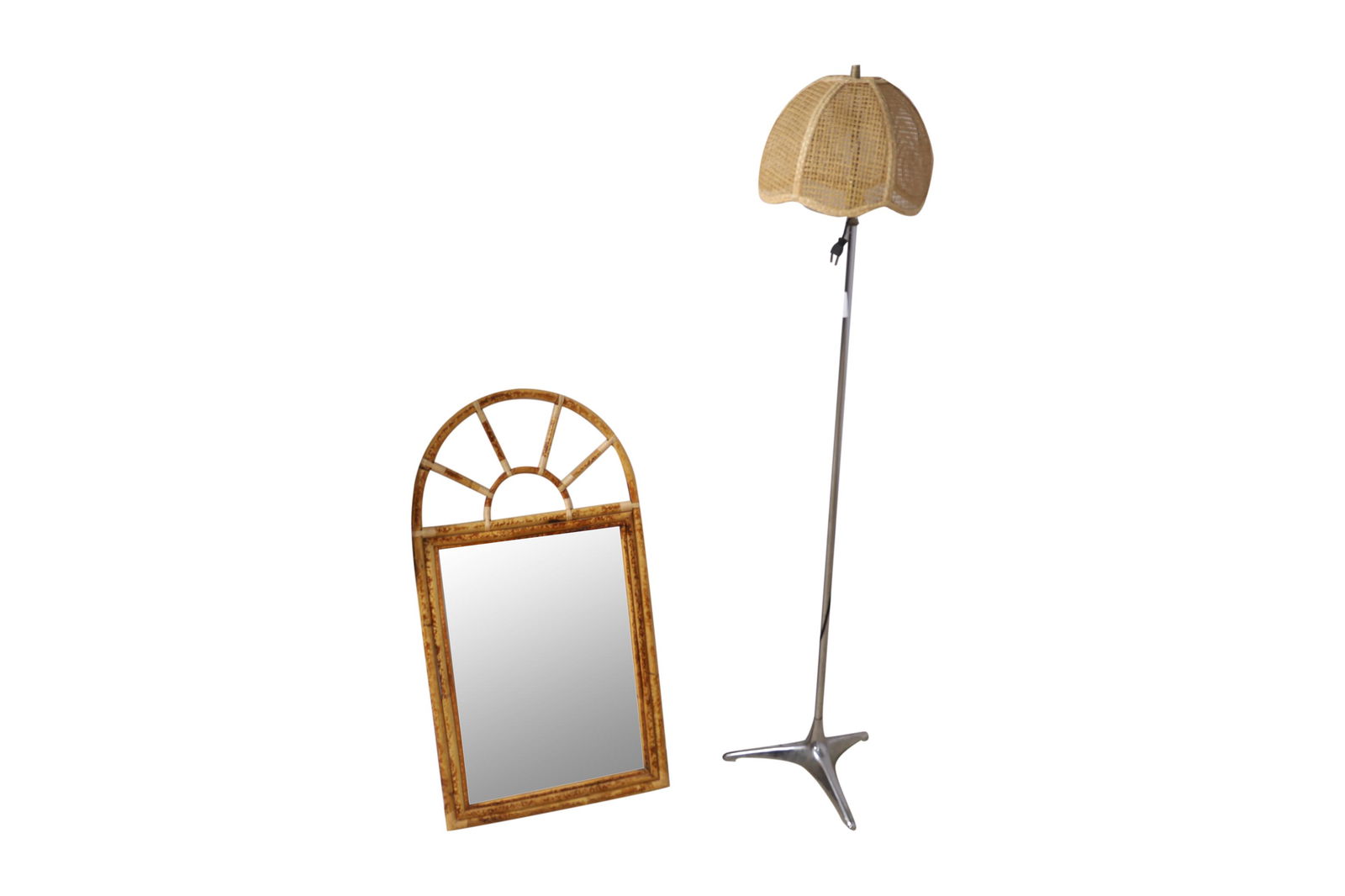 Chrome Floor Lamp and Rattan Mirror (1 of 3)