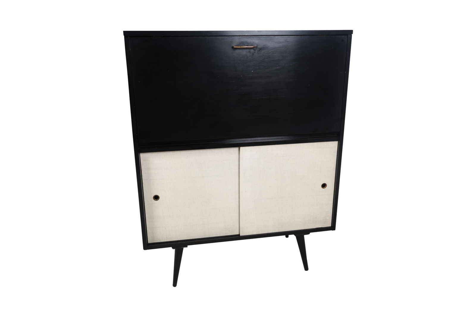 Paul McCobb - Planner Group - Secretary: A Paul McCobb secretary with linen wrapped sliding doors. Dimensions - 46.5" x 36" x 15.5"