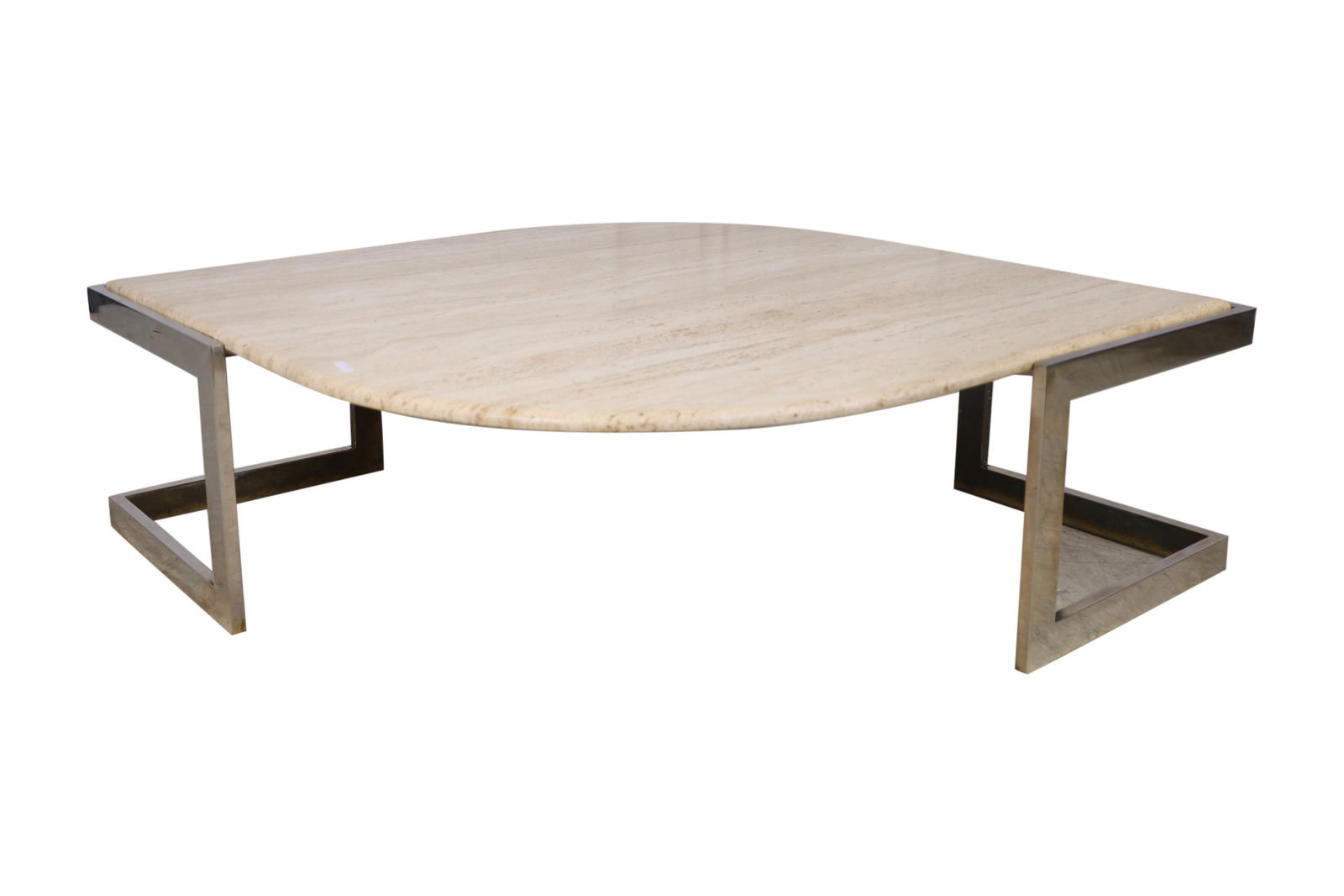 Chrome and Travertine Teardrop Coffee Table (1 of 4)