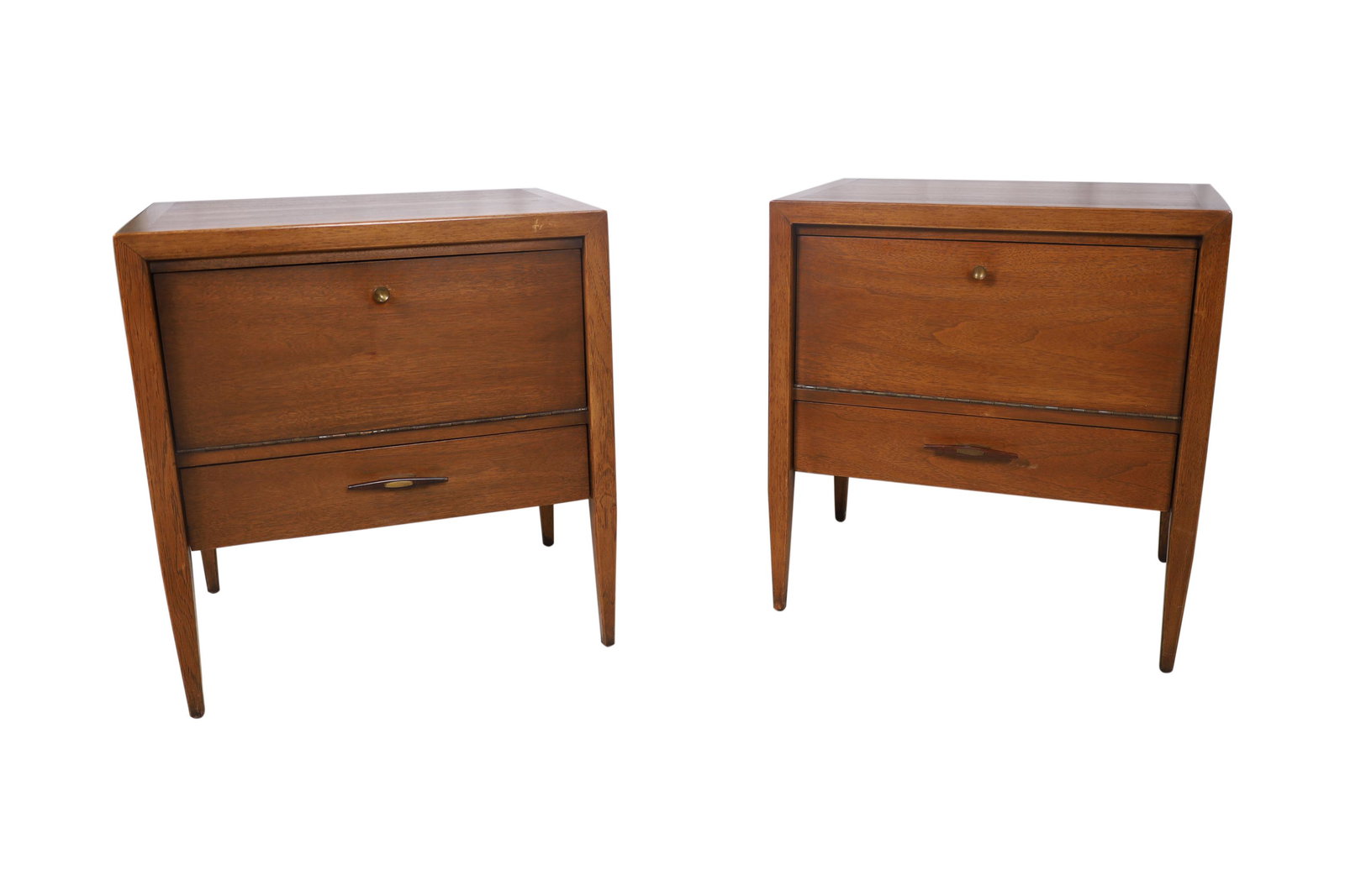 Century - Walnut Nightstands: Description - Pair of Century walnut nightstands with rosewood handles. Dimensions - 24" x 22" x 16"