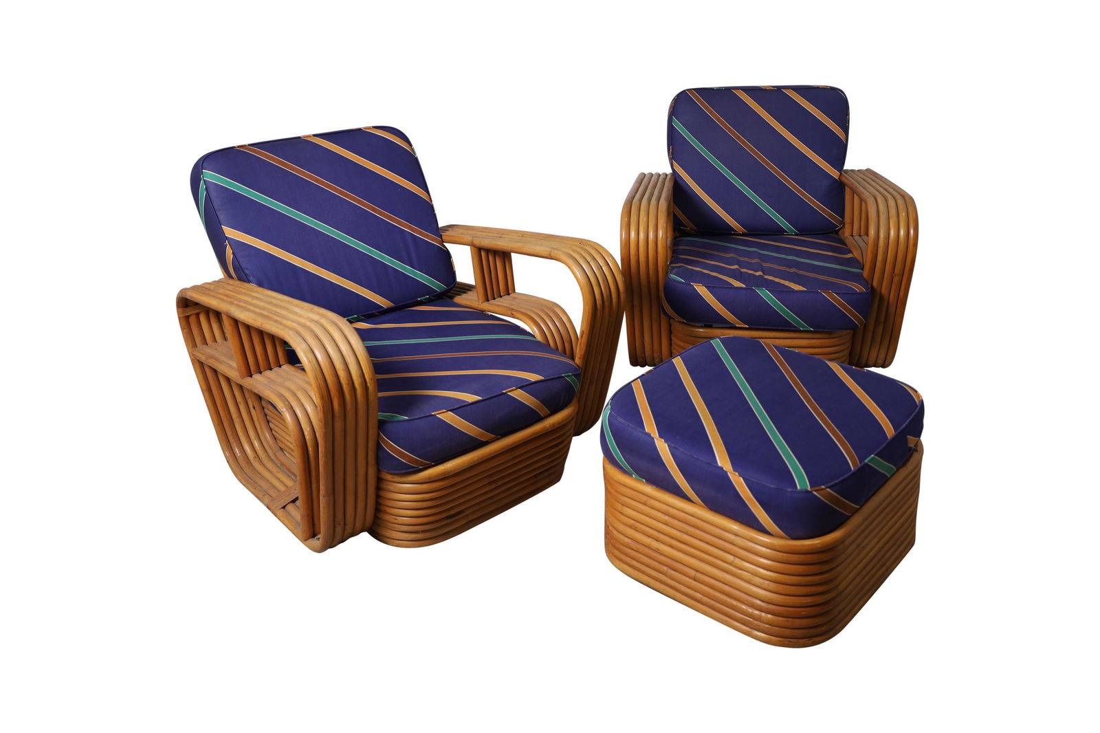 Paul Frankl - Rattan Lounge Chairs and Ottoman (1 of 5)