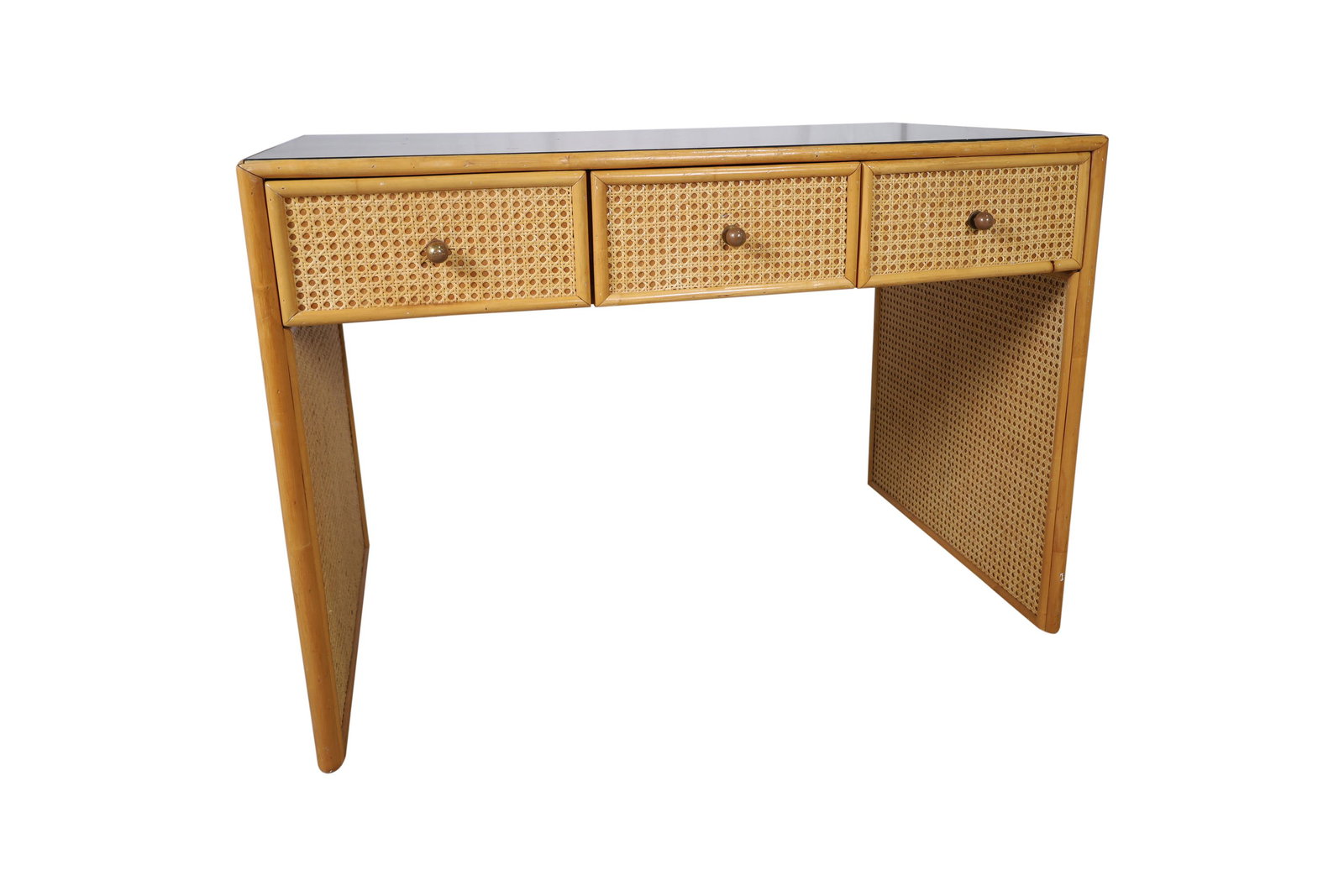 Maple and Cane Desk: Description - Maple and cane desk. Dimensions - 29" x 42" x 24"