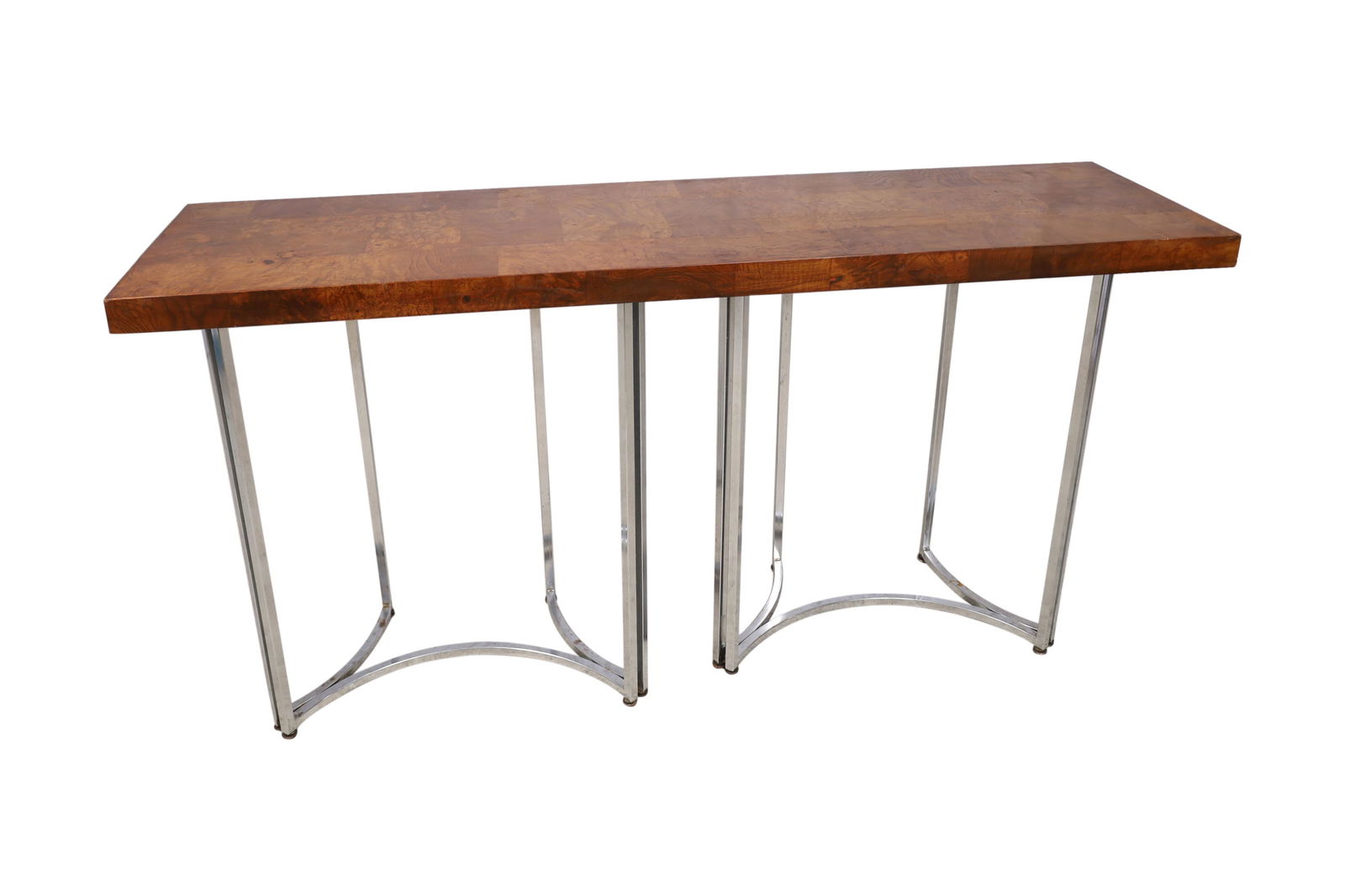 Chrome and Burl Console Table (1 of 4)
