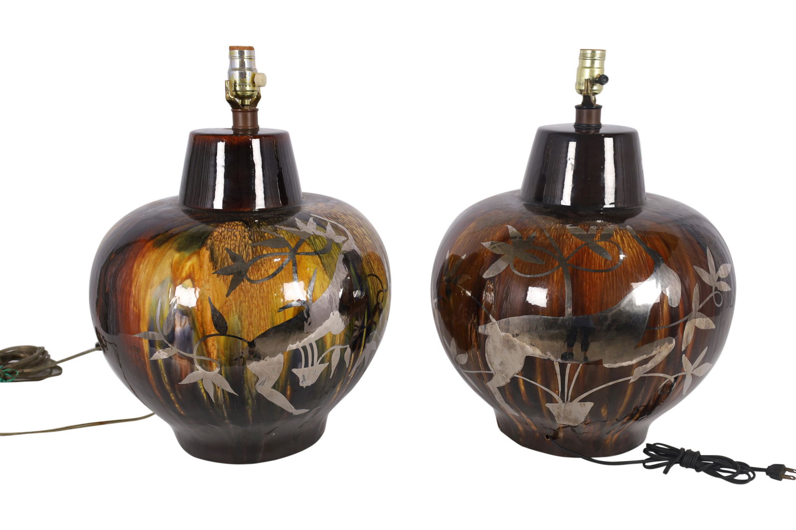 Silver Deposit Pottery Lamps - Pair (1 of 3)