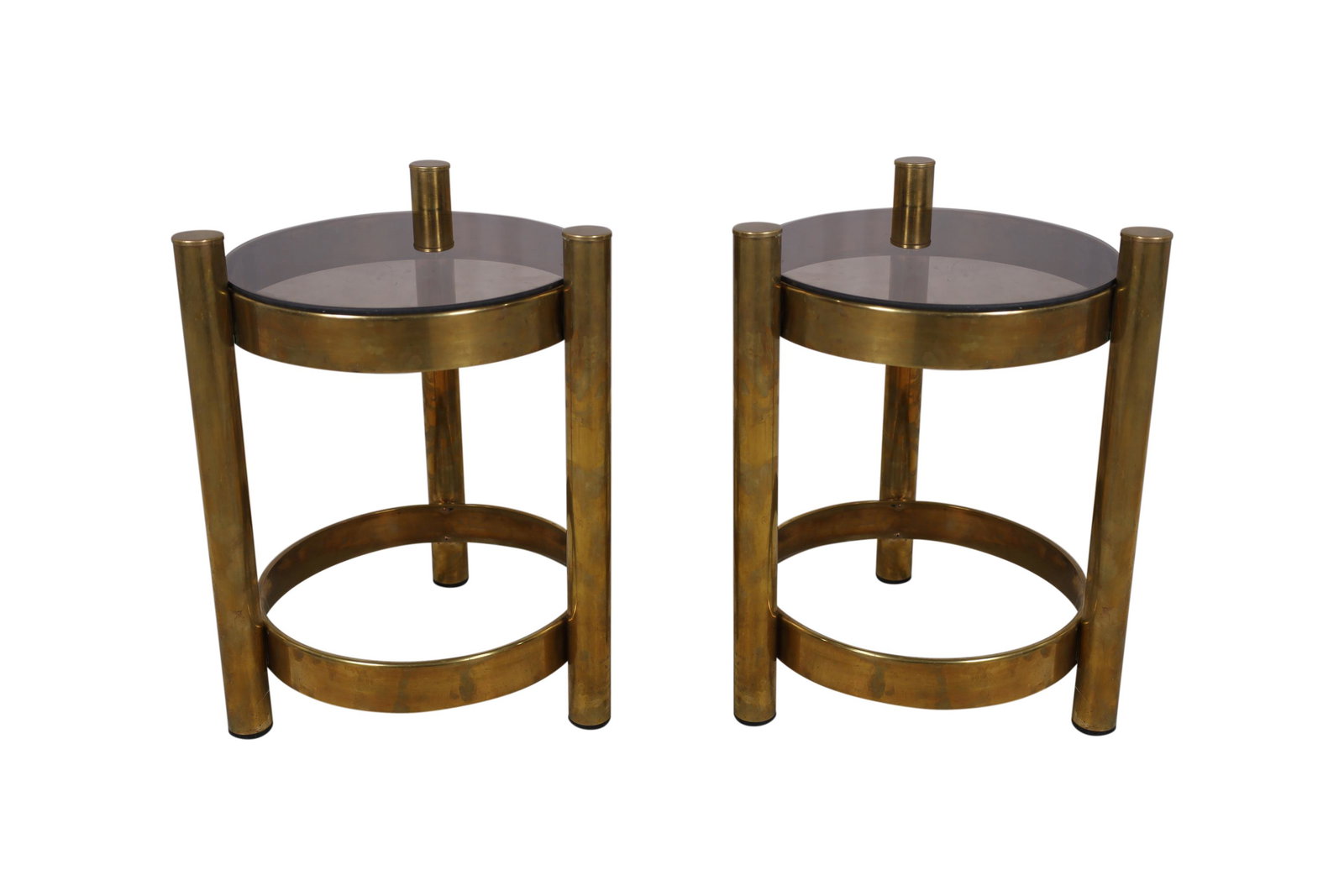 Brass Tables - Pair: Description - Pair of brass tables. Dimensions - 18" x 13"