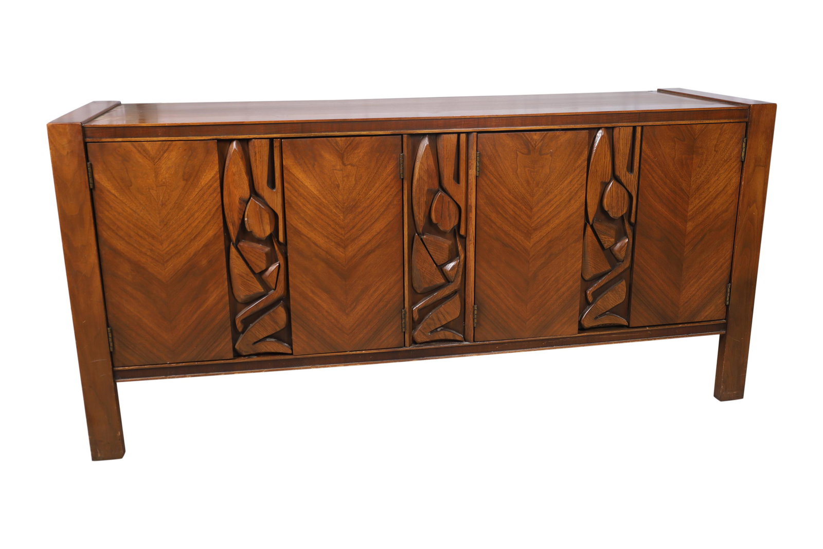 United Furniture - Credenza: Description - United Furniture Brutalist front detail mid century credenza. Dimensions - 33.5" x 69" x 20"