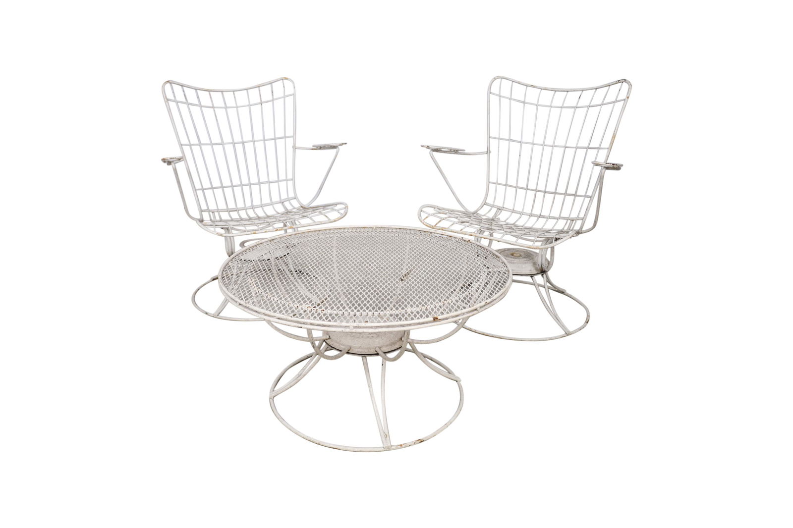 Homecrest - Swivel Chairs and Table: Description - Homecrest swivel lounge chairs and table. Dimensions - table- 15.5" x 30" chairs- 32" x 27" x 21"