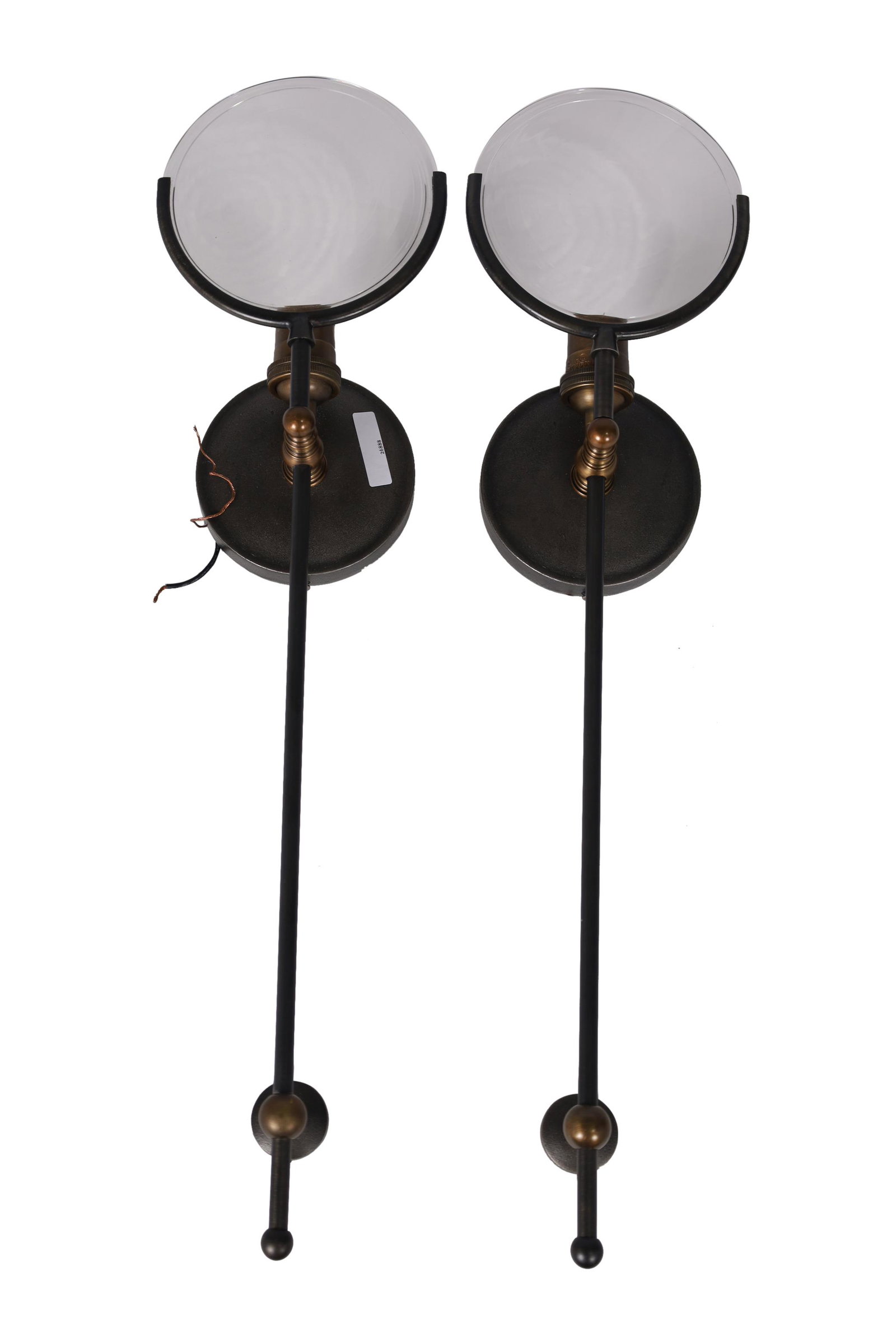 Iron and Glass Scones - Pair: Description - Pair of iron and glass sconces. Dimensions - 24"