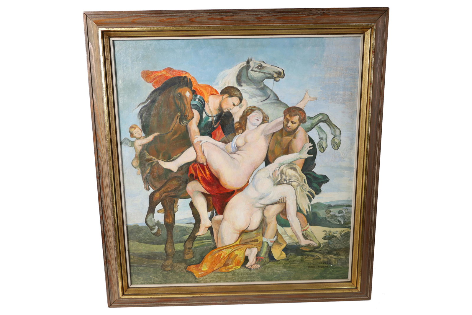 Eric Nordlow - Oil Painting: Description - Eric Nordlow oil painting "The descent of Leukippo's daughters". Dimensions - frame-23" x 21.5"