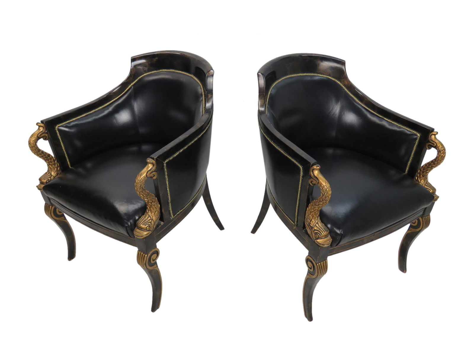 Lacquered Leather Arm Chairs - Pair (1 of 4)