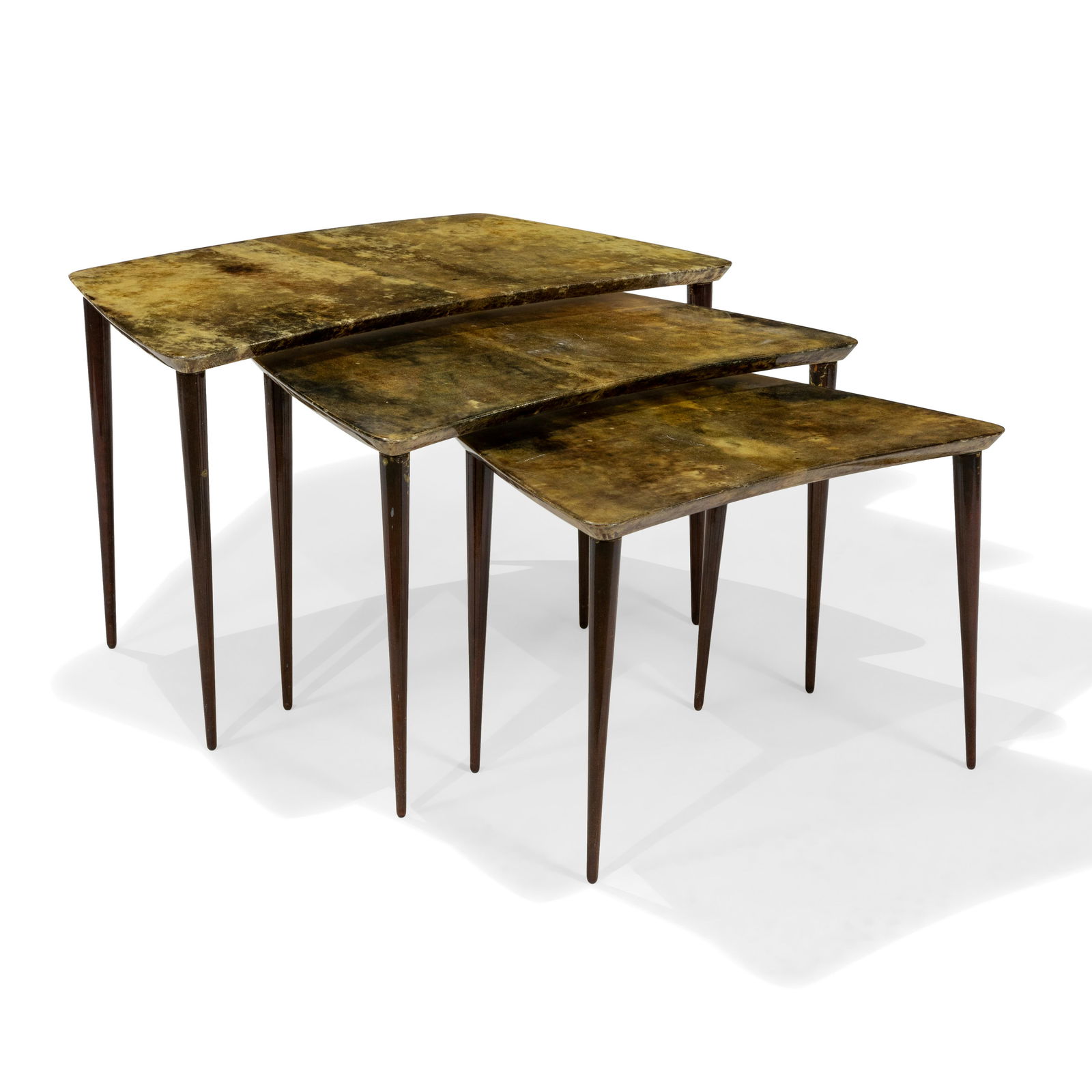 Aldo Tura - Goatskin Nesting Tables: Description - Aldo Tura goatskin nesting tables. Dimensions -