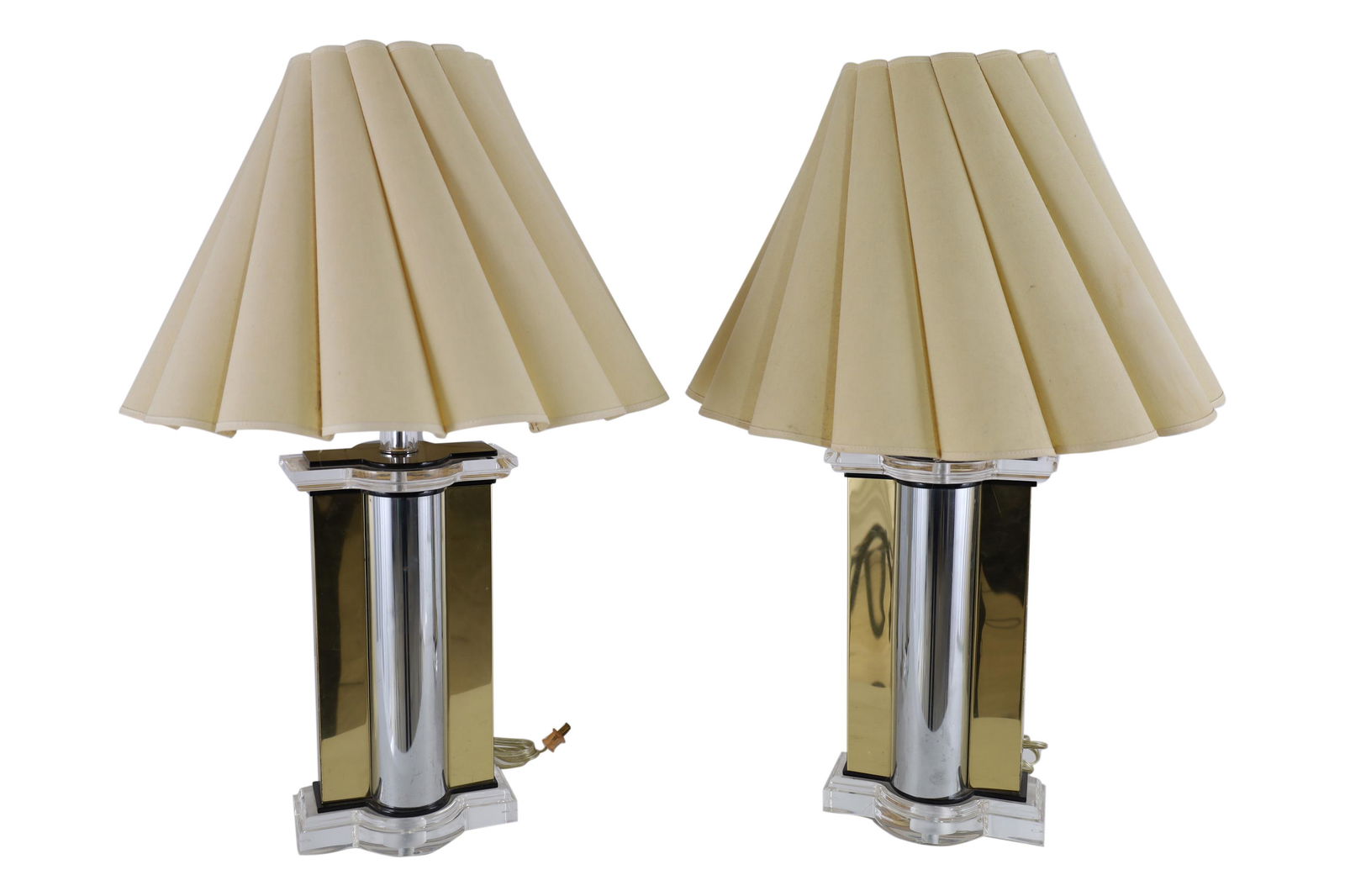 Lucite Brass and Chrome Lamps - Pair (1 of 3)