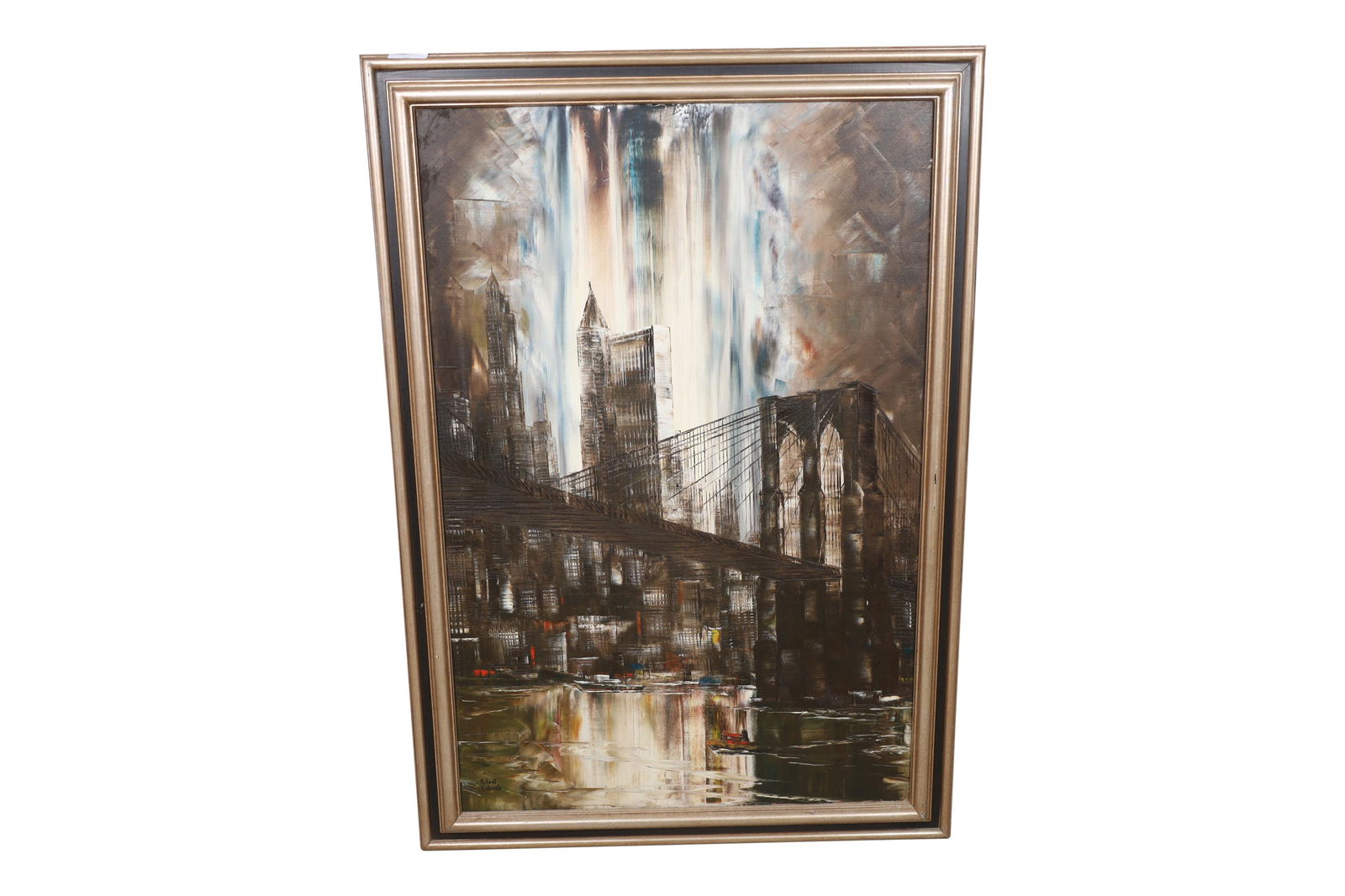Robert Lebron - Brooklyn Bridge Oil on Canvas (1 of 3)
