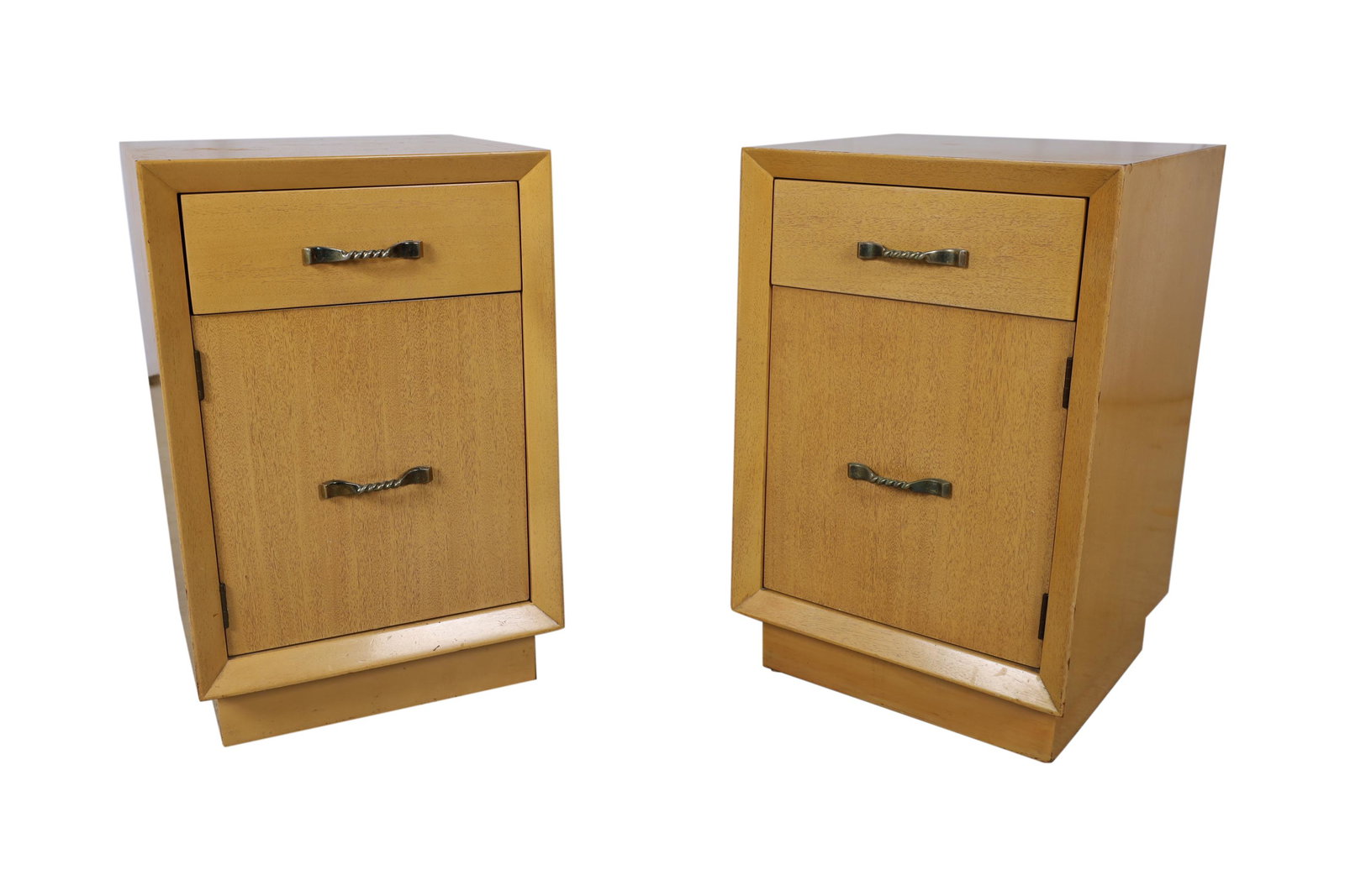 Paul Laszlo Style - Nightstands: Description - Paul Laszlo style cerused mahogany nightstands. Dimensions - 26.5" x 17" x 16"