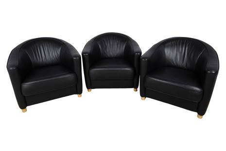 Brayton International-Club Chairs-3: Set of three Brayton International black leather club chairs. Dimensions: 39" x 31" x 23" seat height- 16"