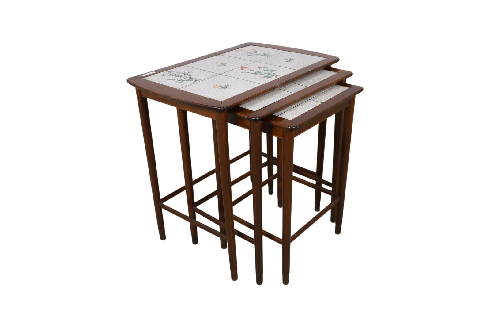 Nest of 3 Walnut Tile Top Tables (1 of 5)