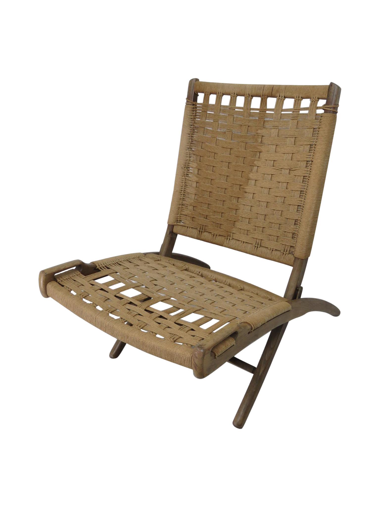 Hans Wegner Style - Woven Lounge Chair: Description - Hans Wegner style woven folding lounge chair. Dimensions - 30.5" x 23.5" x 28"