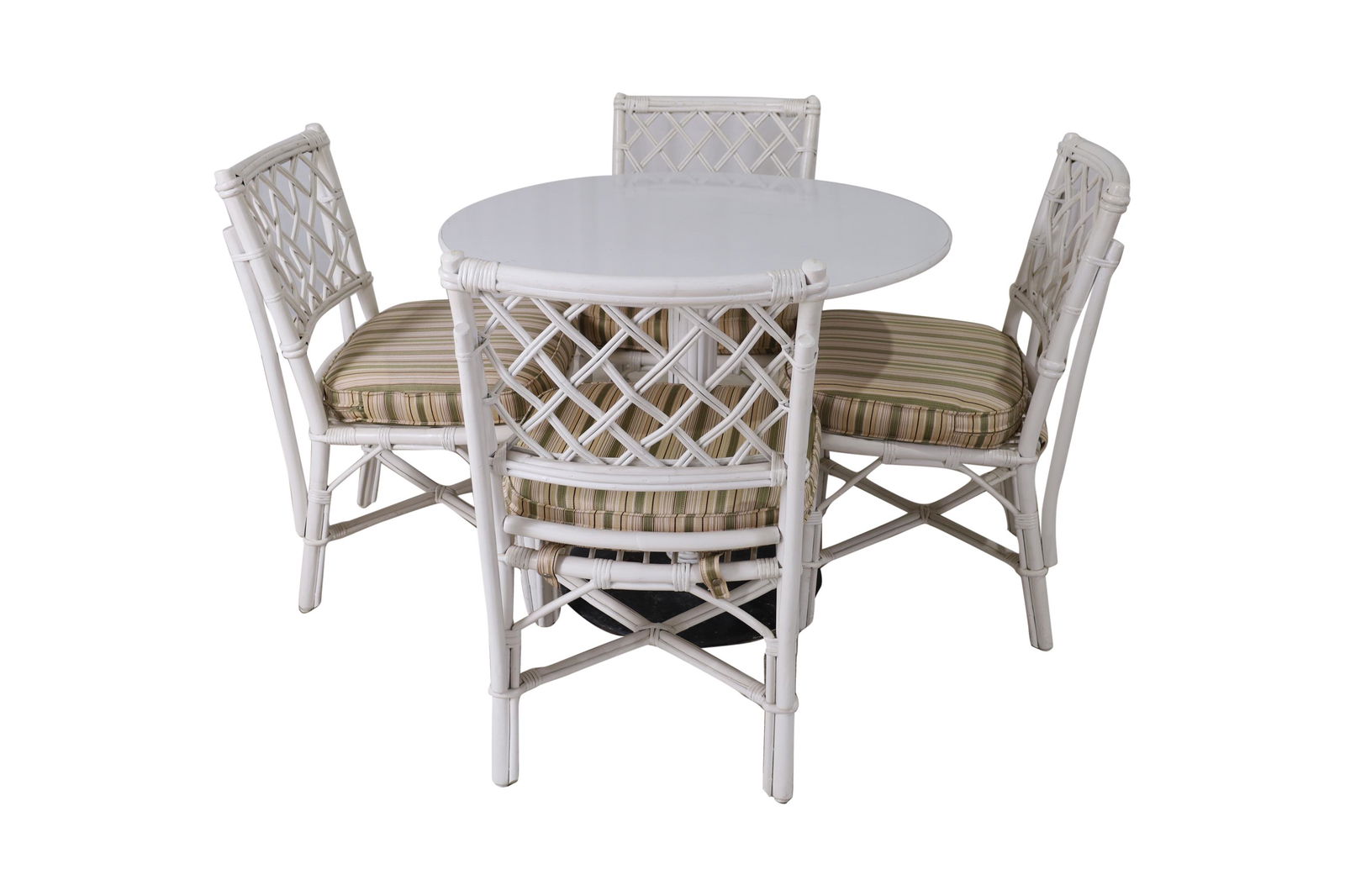 Rattan Table and 4 Chairs: Description - Rattan table and 4 chairs. Dimensions - table- 29" x 36" chair- 34" x 20" x 20"