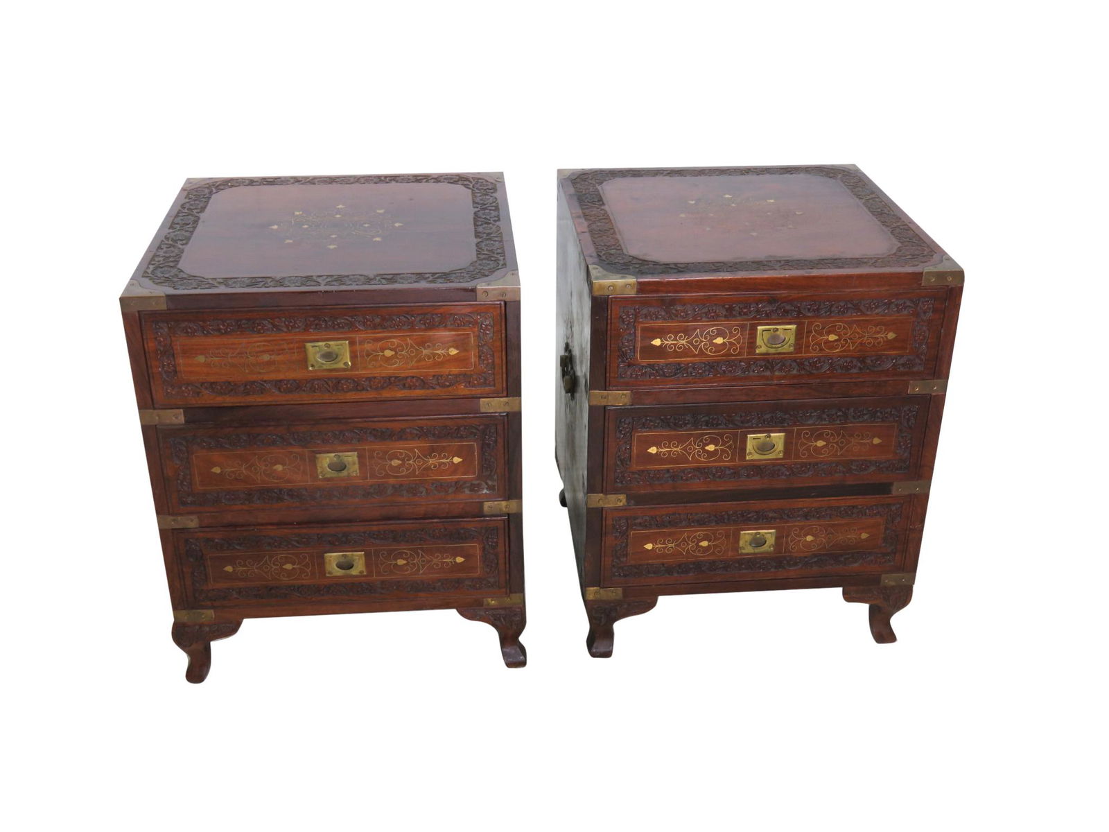 Carved Campaign Style Inlaid Chests (1 of 3)