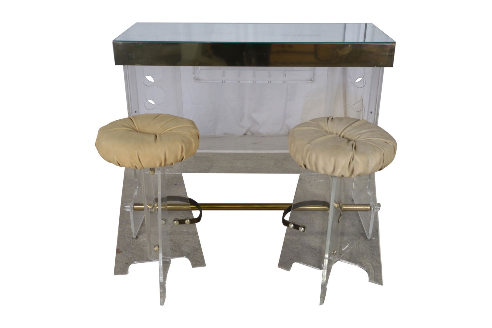 Lucite and Brass Bar with Stools (1 of 9)