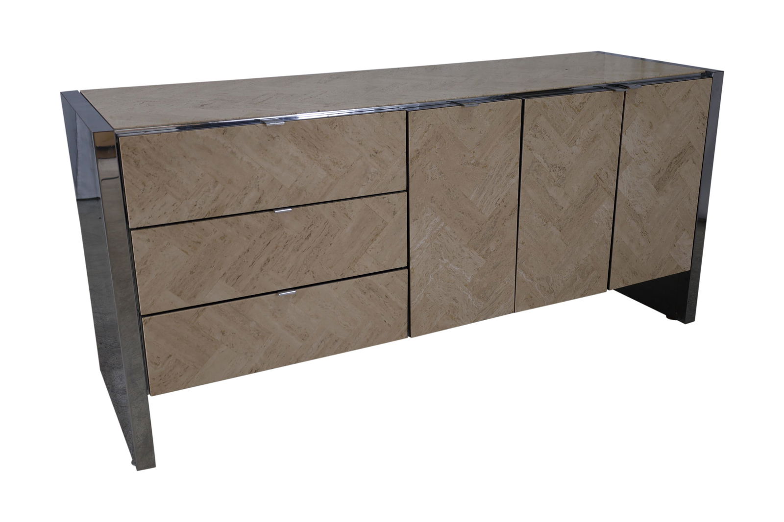 Ello - Travertine and Chrome Credenza (1 of 6)