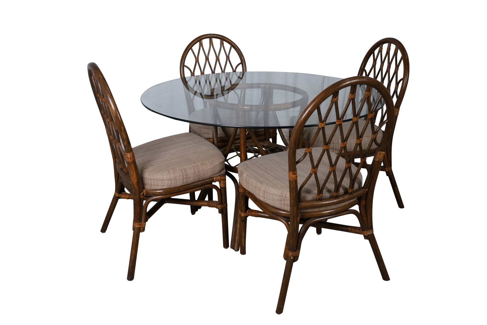Rattan Chair and Table: Rattan chairs and rattan table with glass. Dimensions - 28.5" x 48"