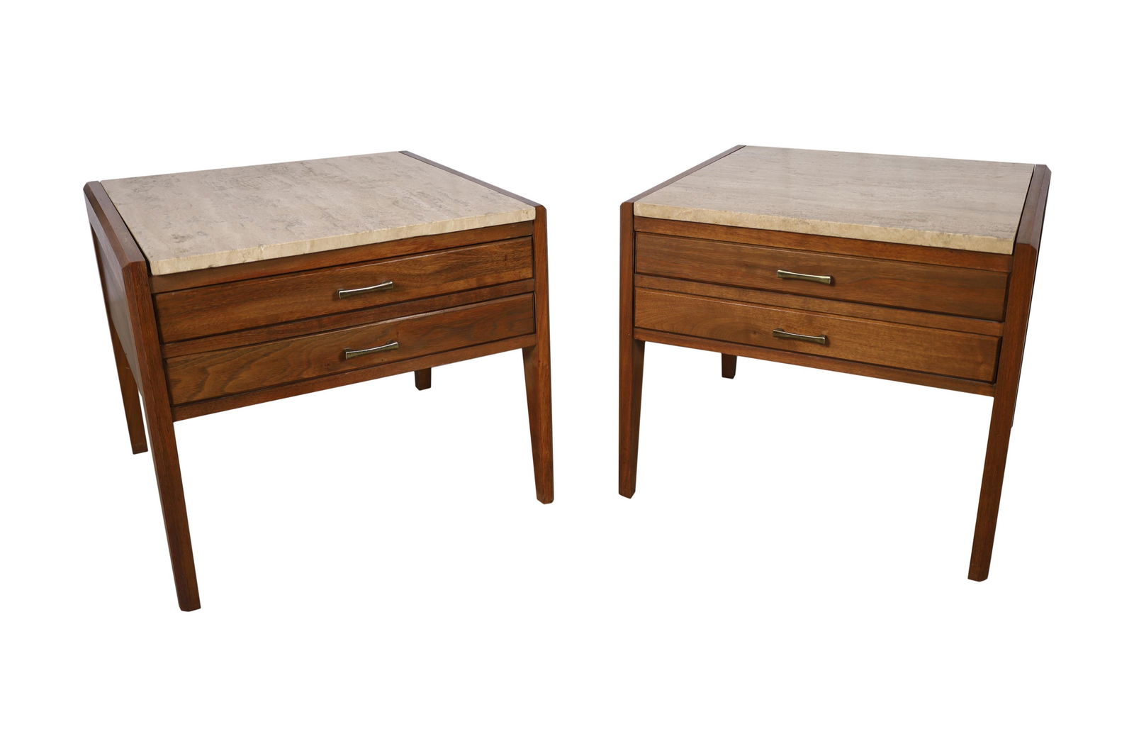 Walnut Travertine Top End Tables - Pair (1 of 5)