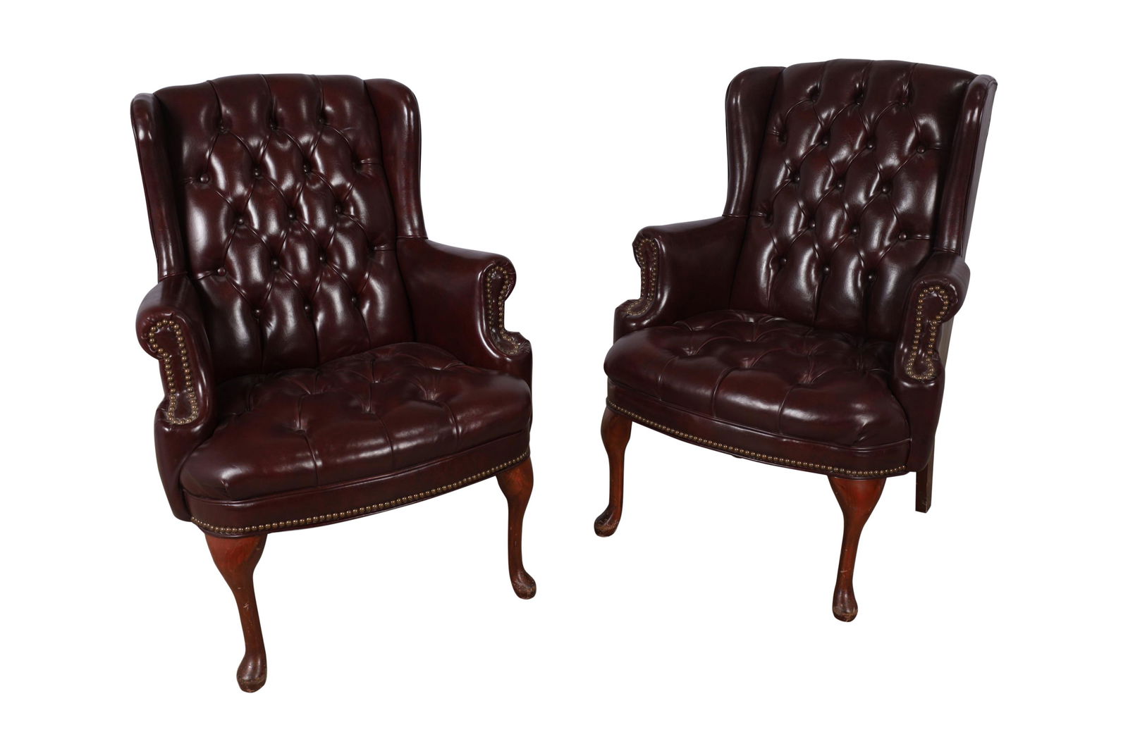 Tufted Leather Wing Chairs - Pair (1 of 8)