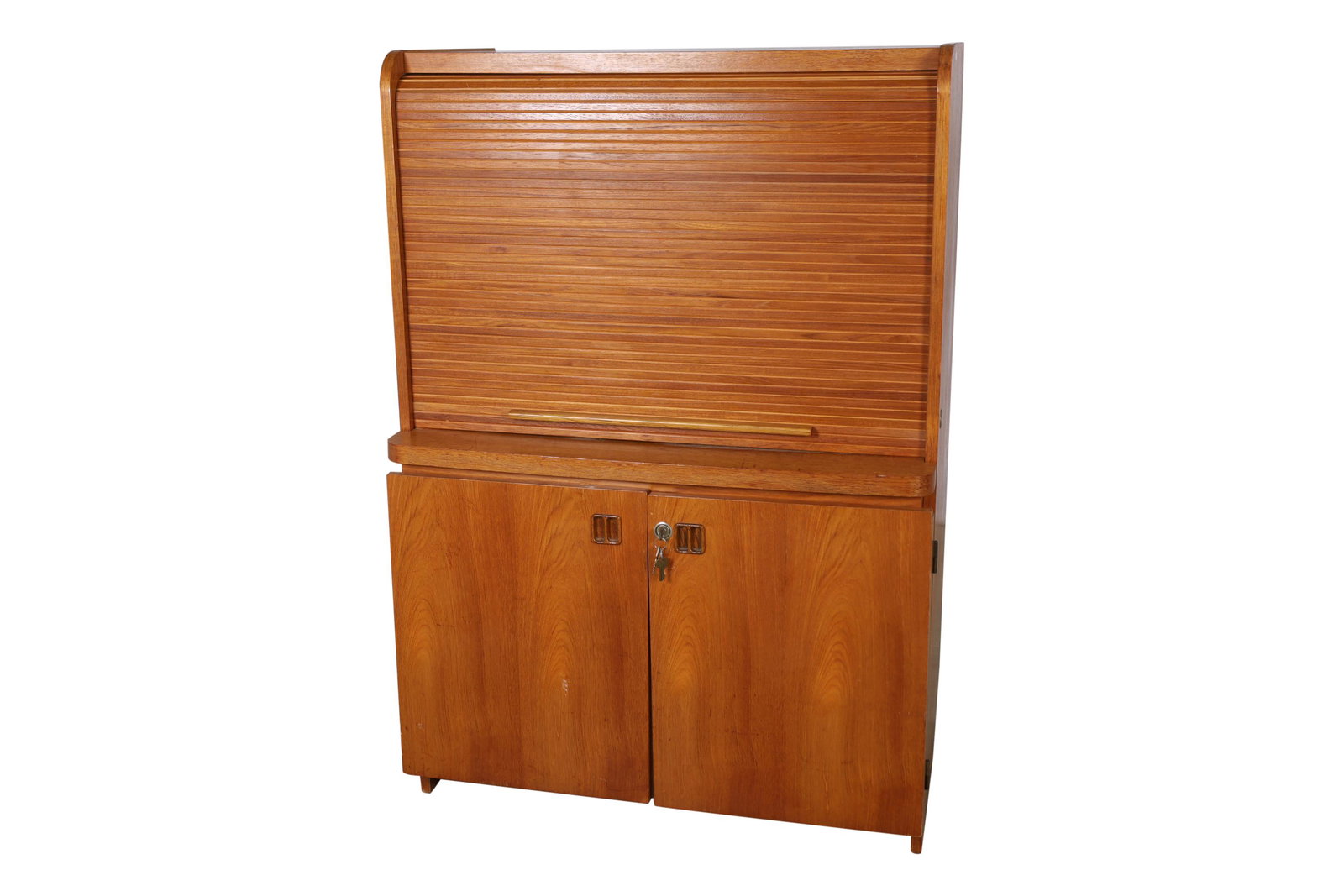 Teak Tambour Cabinet: Teak tambour cabinet. Dimensions - 51" x 35" x 23"