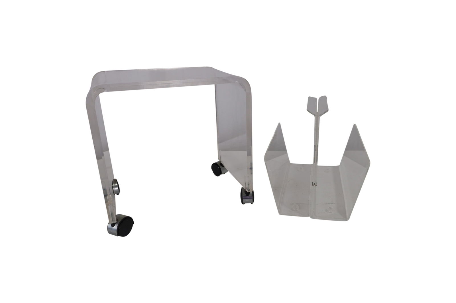 Vintage Lucite Magazine Rack and Bench: Description - Lucite magazine rack and bench. Dimensions - bench- 17" x 16" x 12"