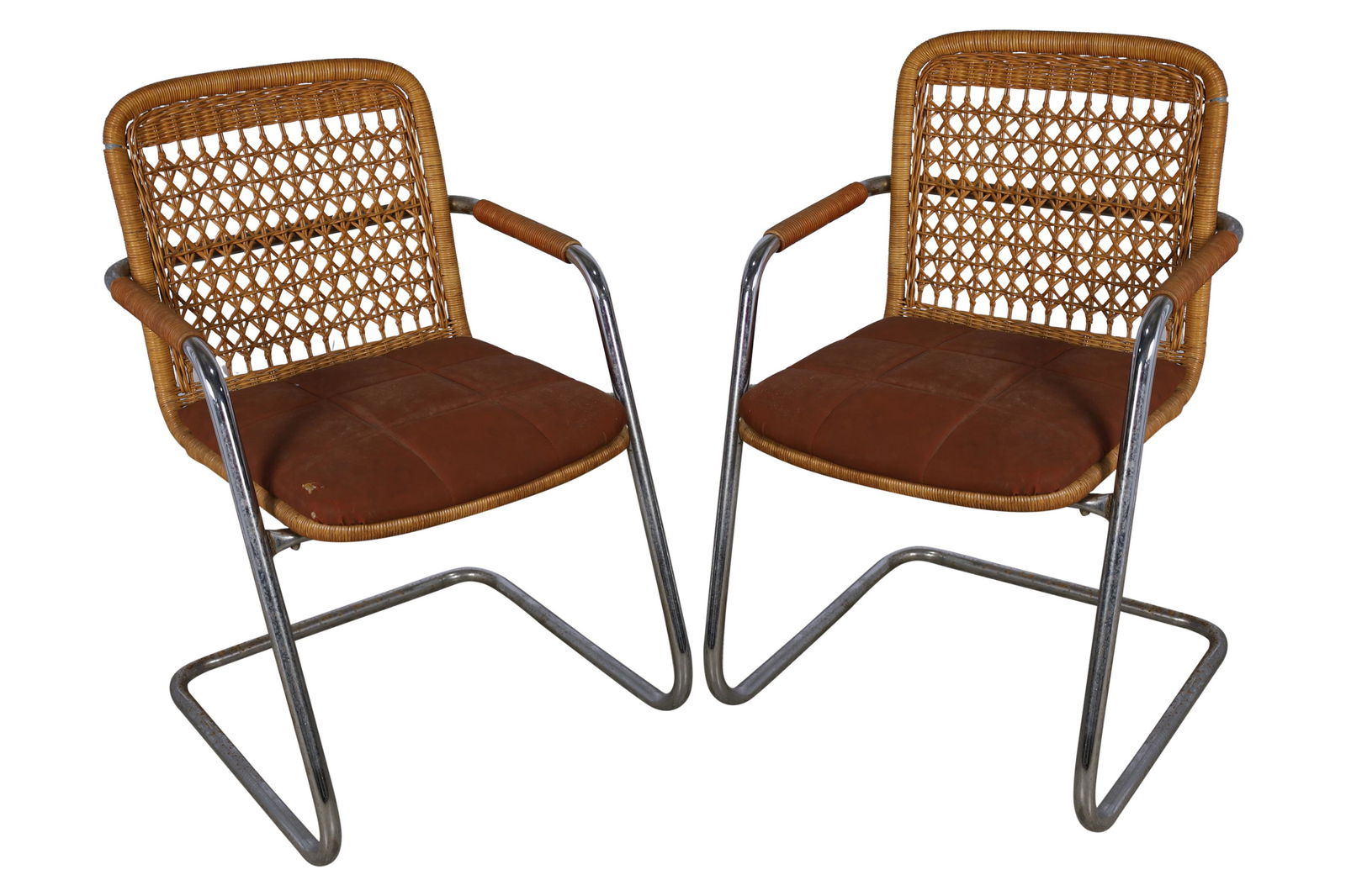 Chrome and Wicker Chairs - Pair (1 of 7)