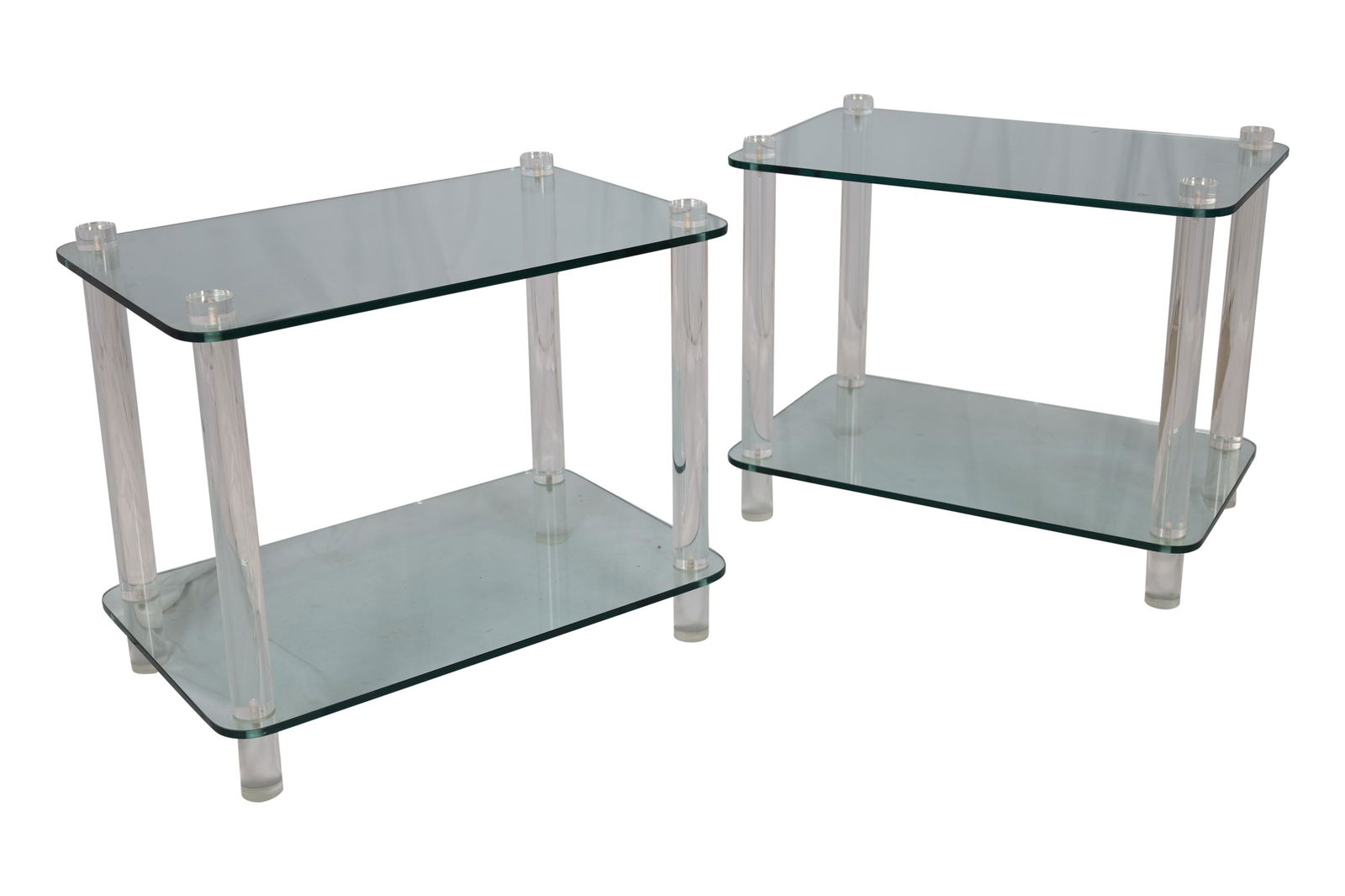 Lucite and Glass 2 Tier Tables - Pair (1 of 2)