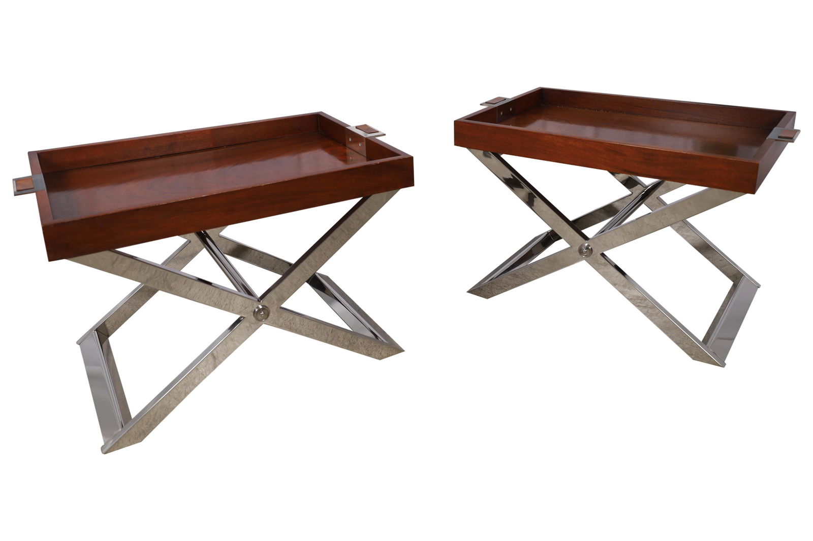 Chrome and Mahogany Serving Tables (1 of 4)