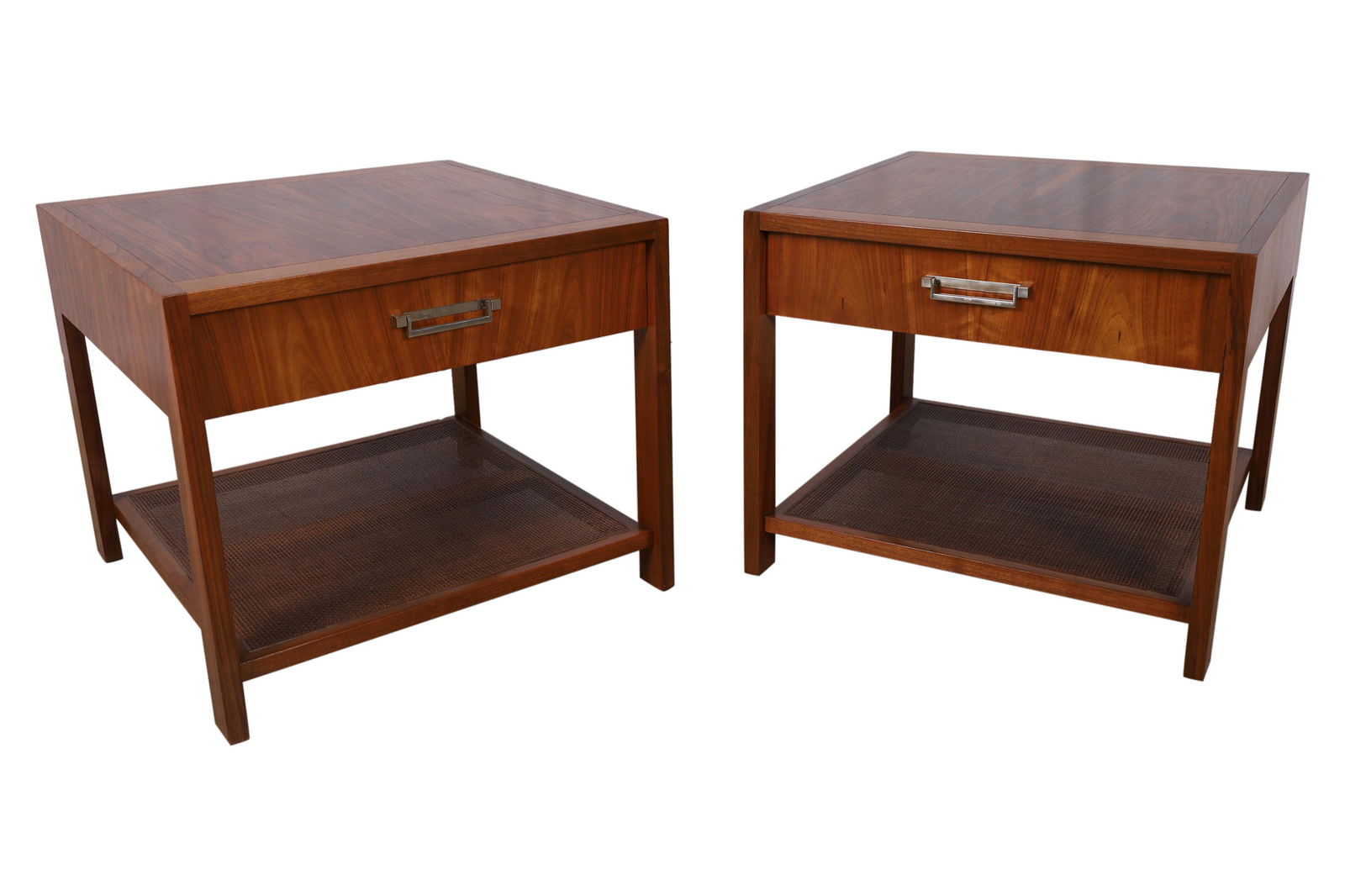 Baker - Walnut and Cane End Tables - Pair (1 of 5)