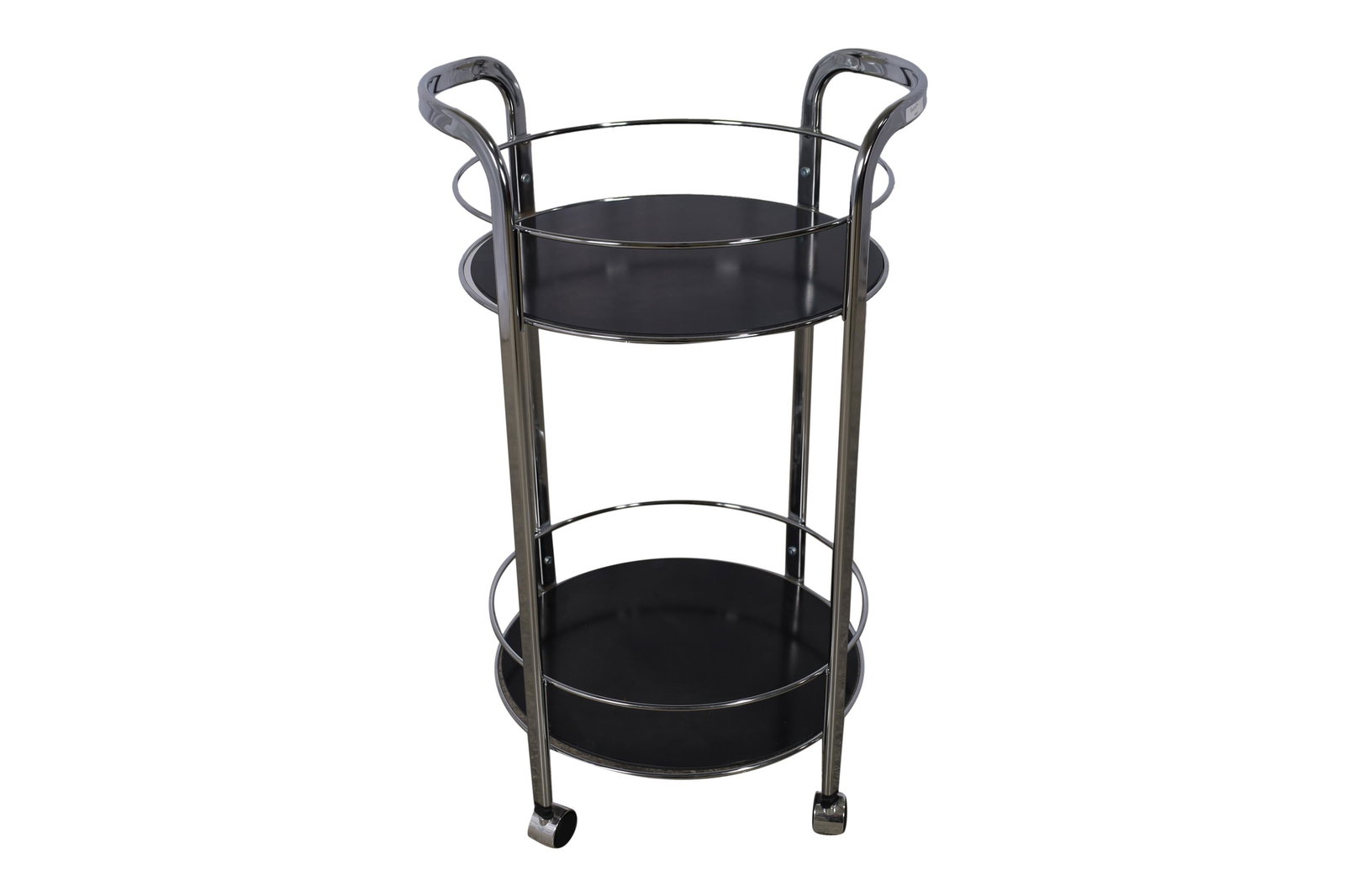 Chrome and Black Glass Bar Cart: Chrome and black glass bar cart. Dimensions - 32" x 19" x 17"