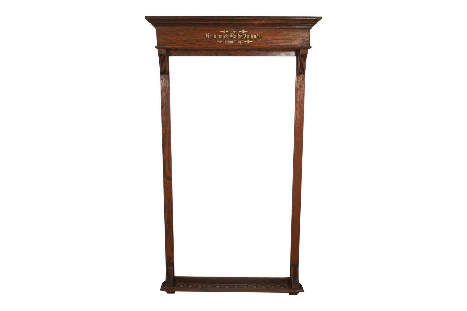 Brunswick Balke Collender - Oak Cue Stick Rack: Description - Brunswick Balke Collender oak cue stick rack. Dimensions - 63" x 35"