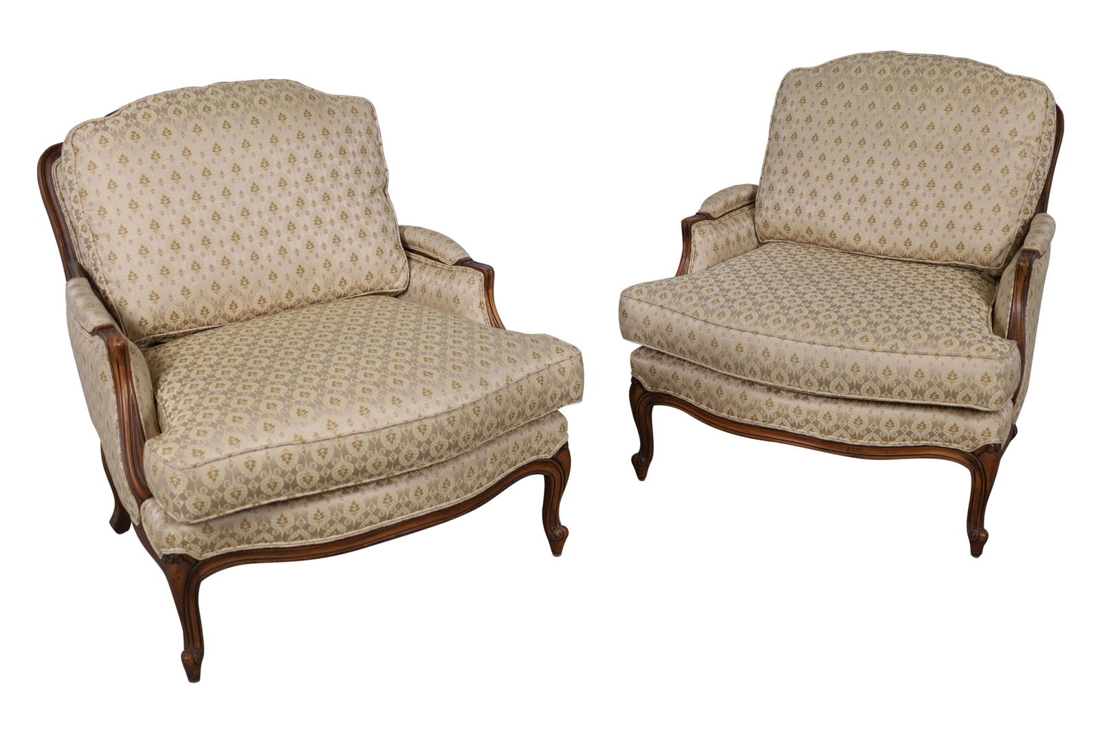 Ethan Allen - French Bergere Chairs - Pair: Pair of Ethan Allen oversized French bergere chairs. Dimensions - 35" x 31" x 36"