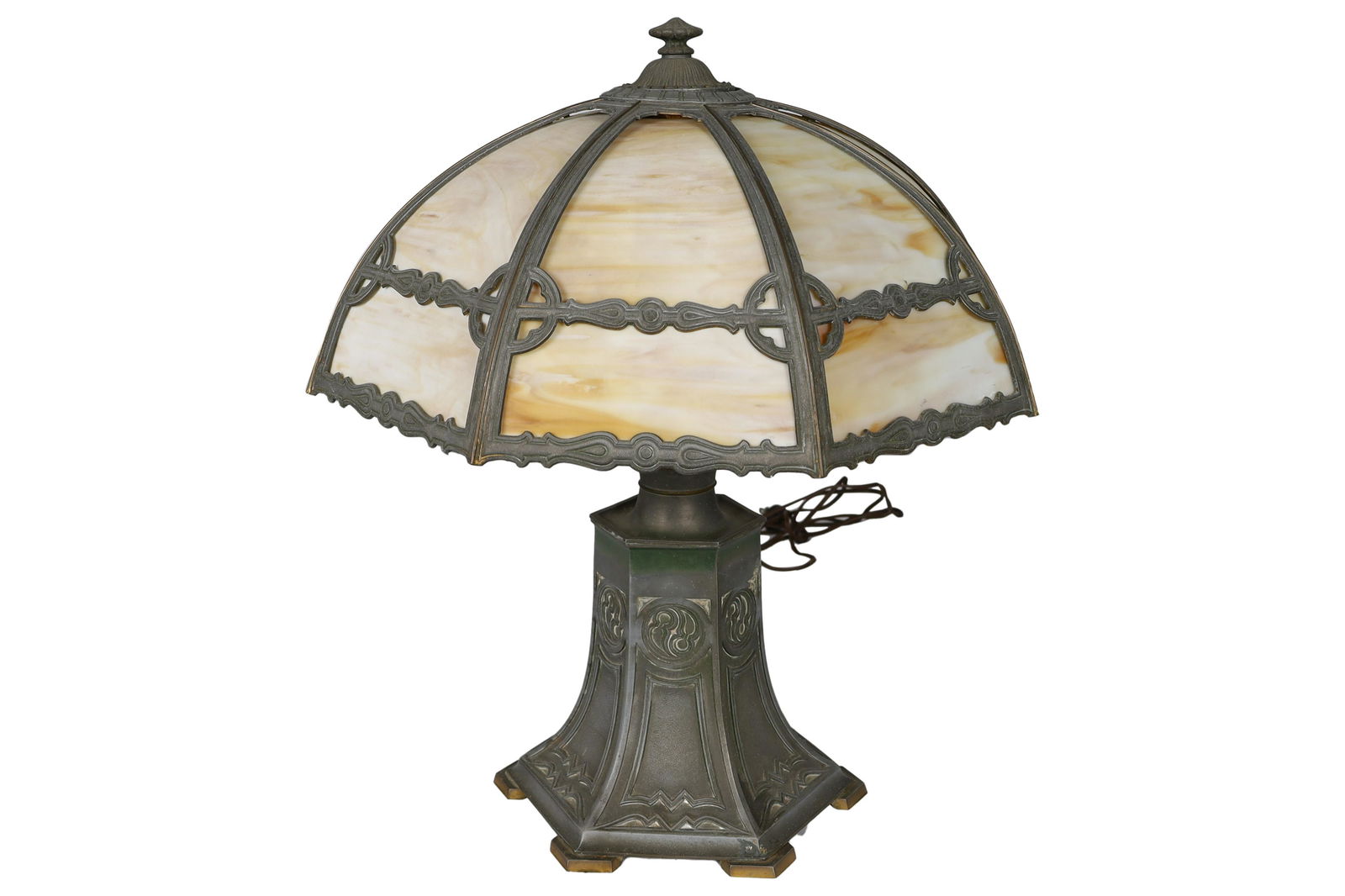 Metal Overlay Slag Glass Lamp (1 of 4)