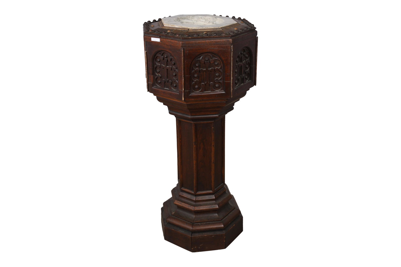 Oak and Marble Gothic Holy Water Font: Oak and marble gothic holy water font. Dimensions - 41" x 19"