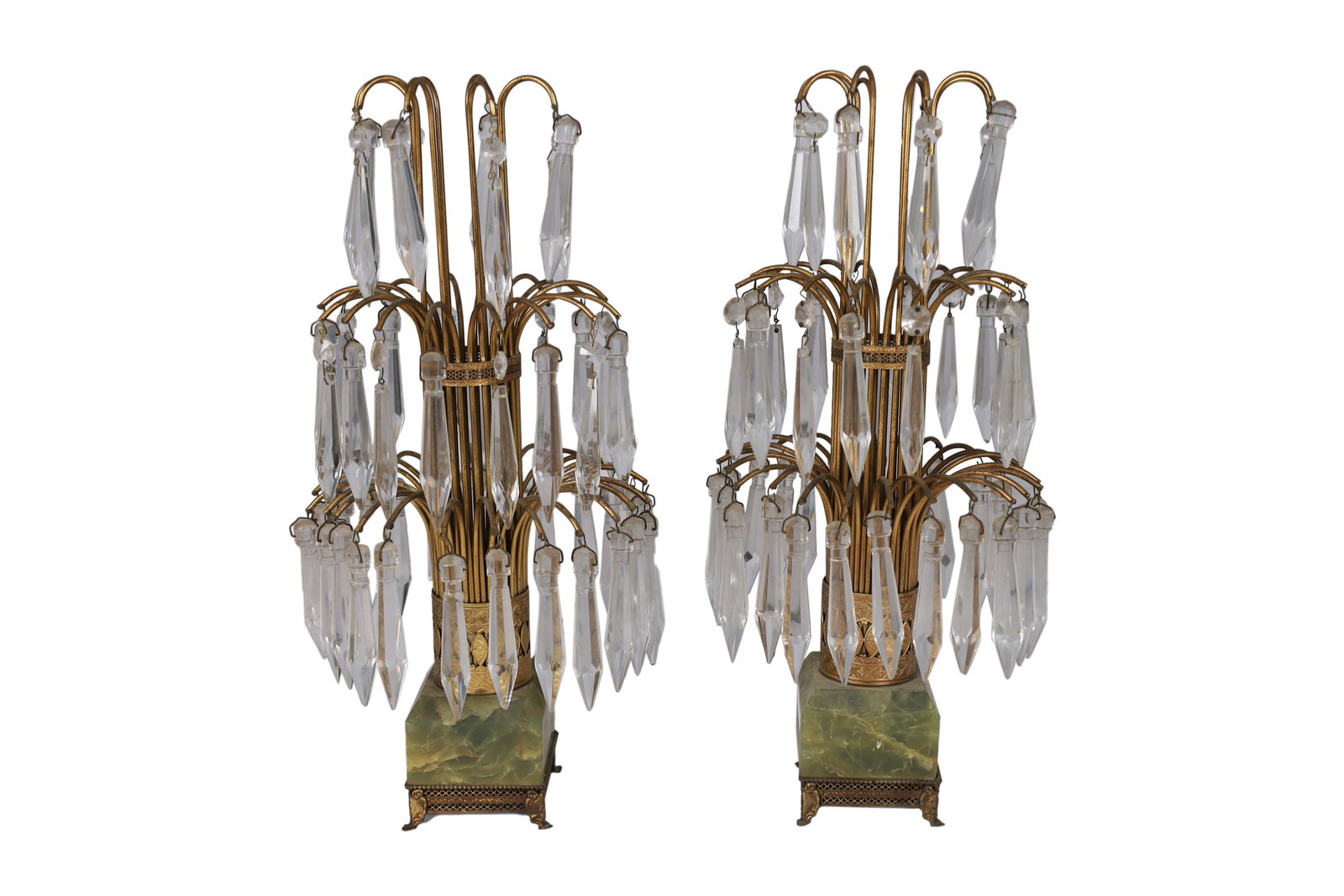 French Marble and Crystal Lamps: Pair of French marble and crystal lamps. Dimensions - 17" x 8"