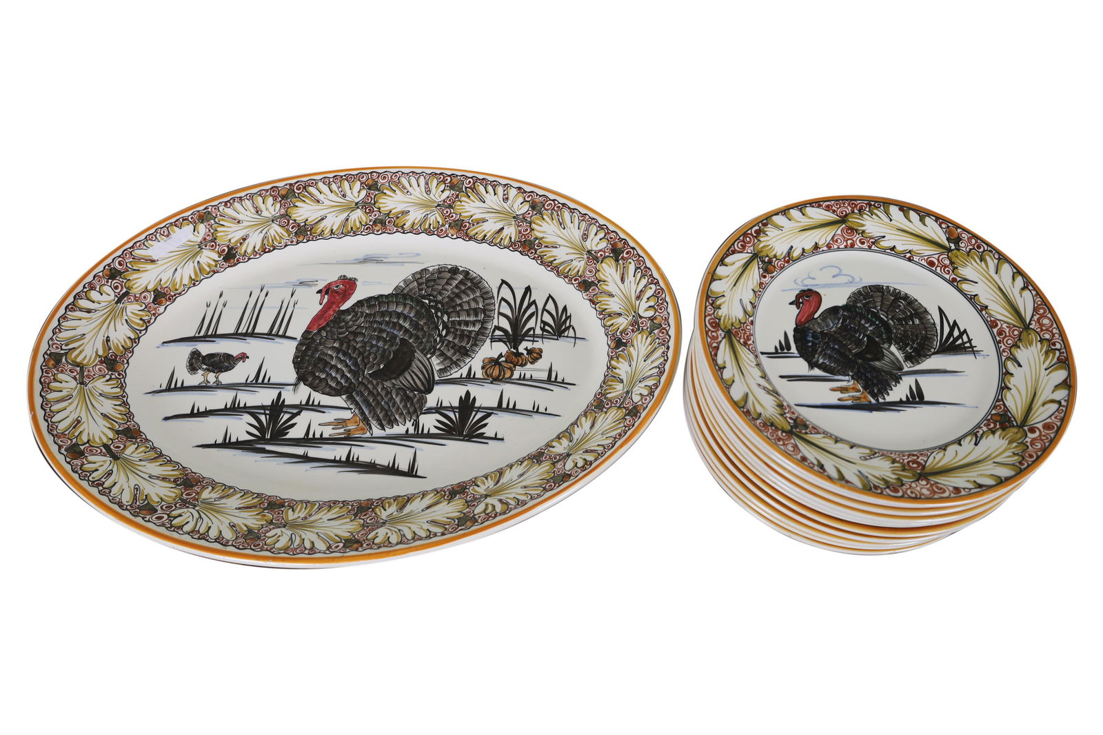 Italian Turkey Platter and 12 Plates (1 of 3)