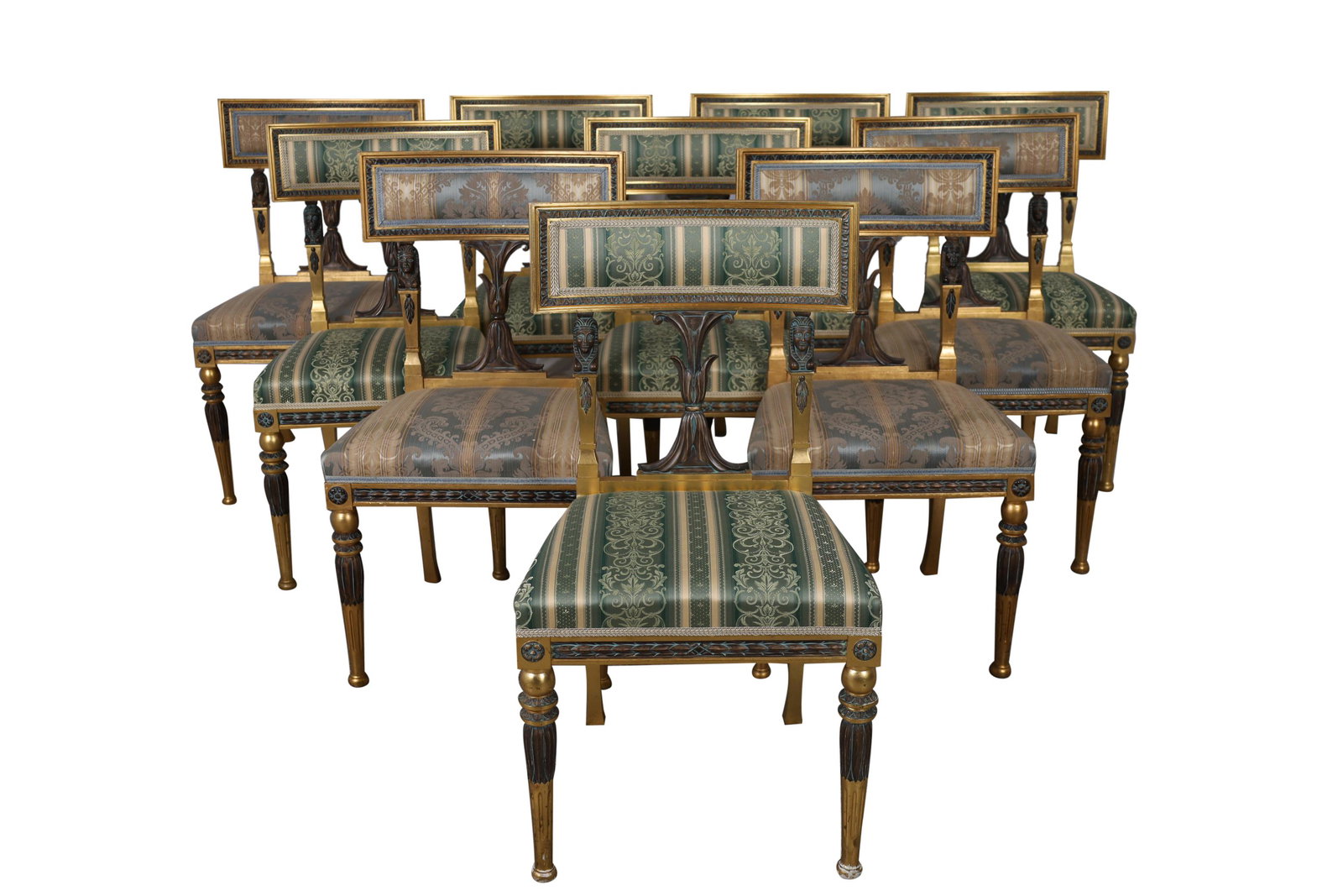 Egyptian Revival Dining Chairs - 10: Set of 10 Egyptian revival dining chairs. Dimensions - 35" x 20" x 17"