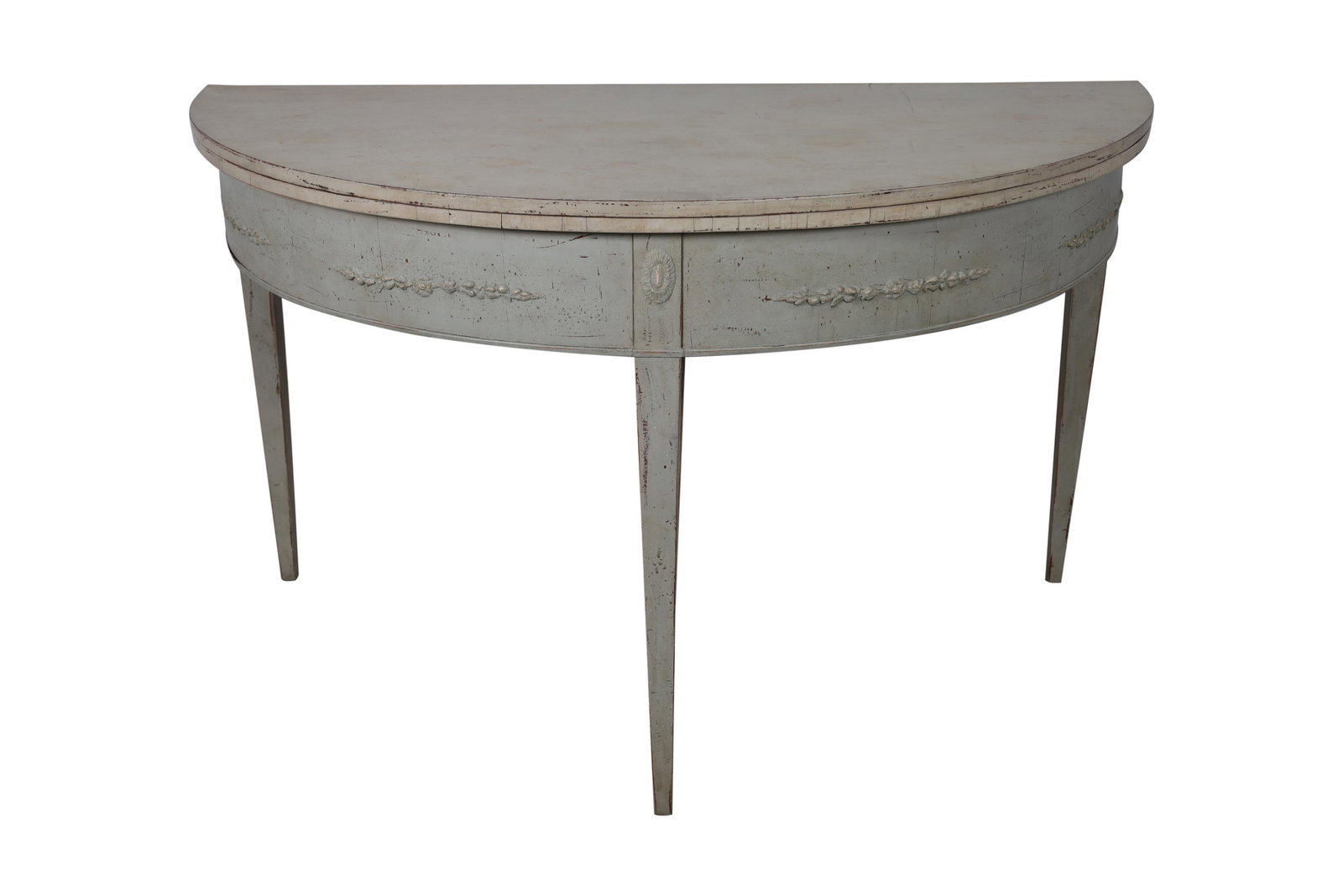 Swedish Antique Painted Demilune Flip Top Table: Swedish Antique painted demilune flip top table. Dimensions - 30" x 51" x 25" closed